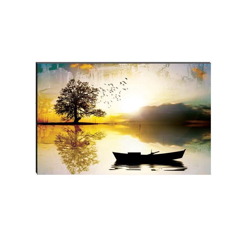 6MM MDF Boat in River View Satin Matt Texture UV Art Painting Kafalo