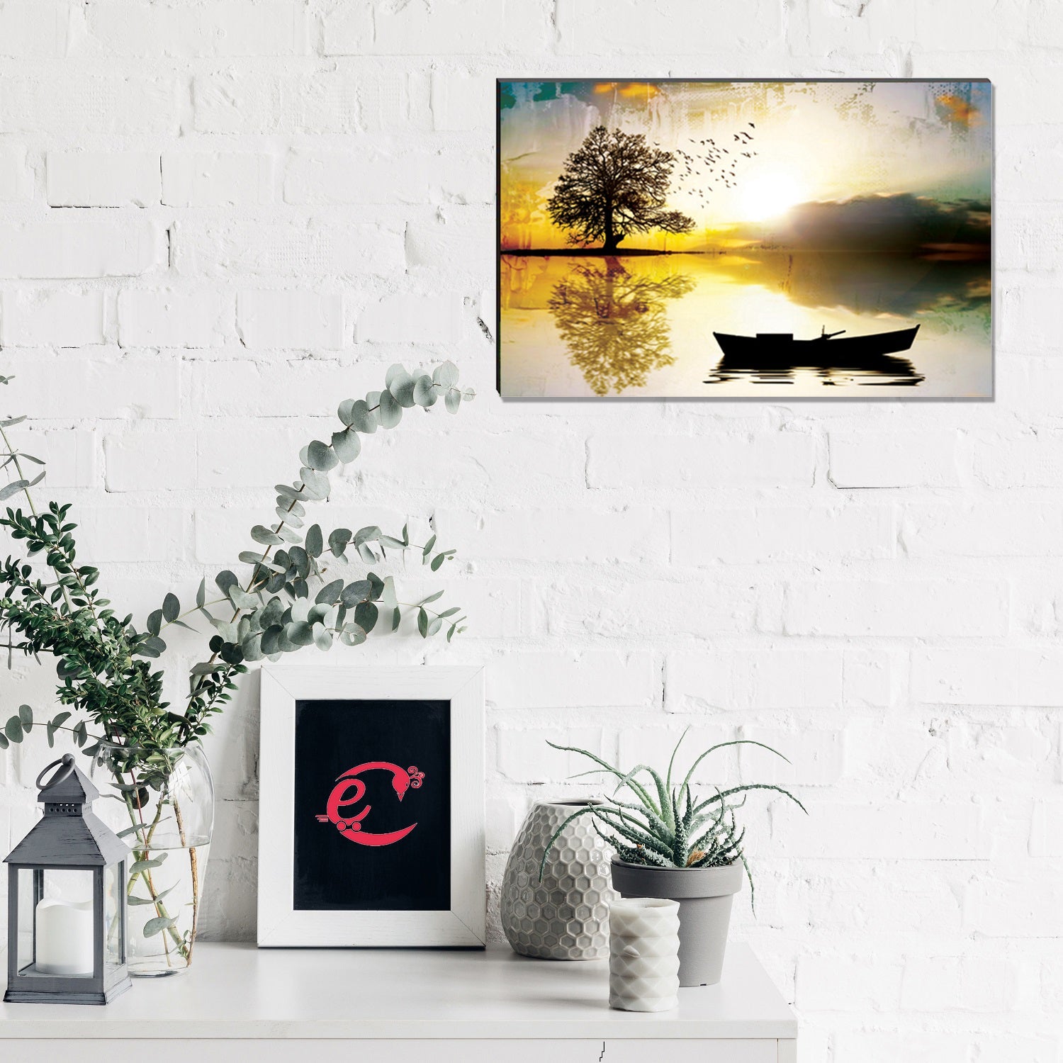 6MM MDF Boat in River View Satin Matt Texture UV Art Painting Kafalo