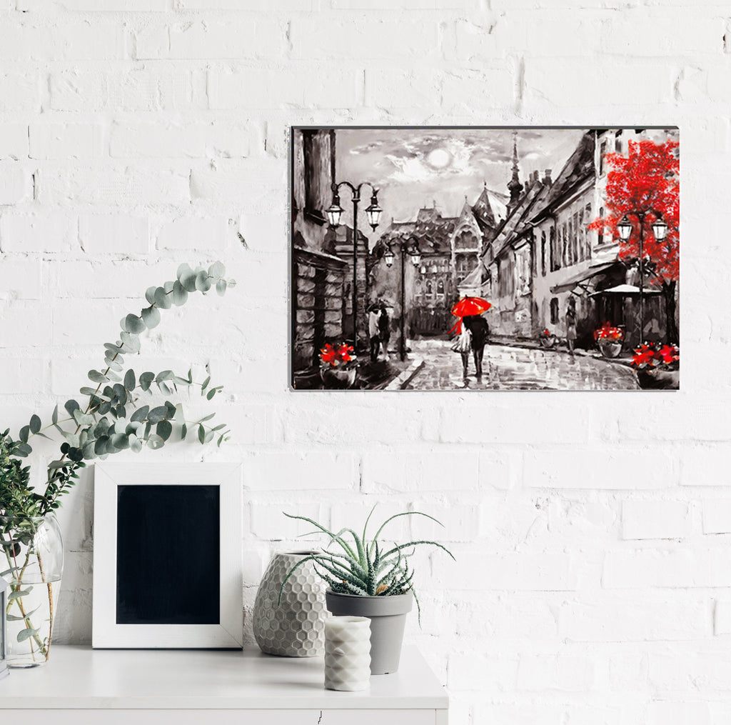 6MM MDF Couple under Red Umbrella Satin Matt Texture UV Art Painting Kafalo