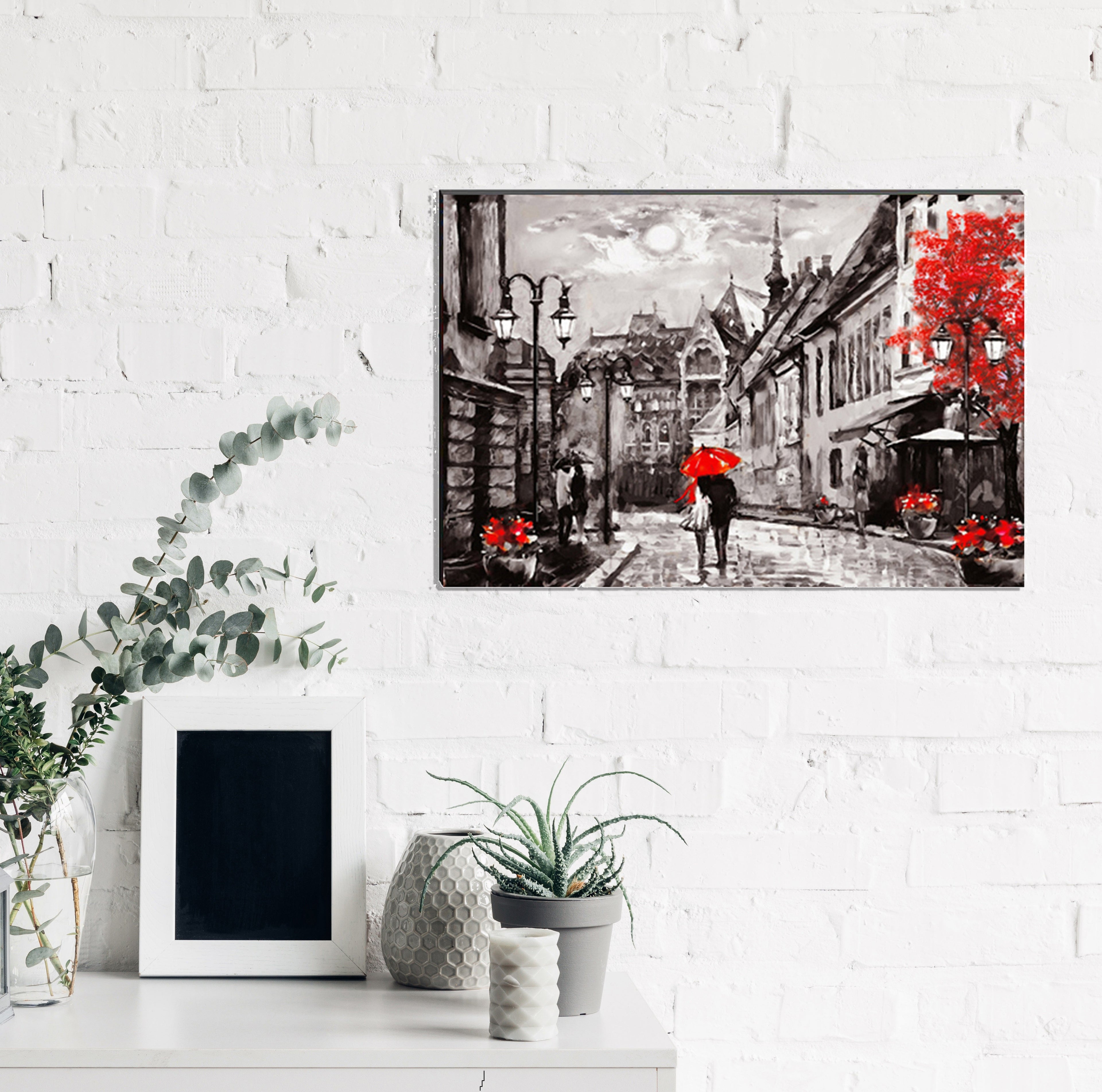 6MM MDF Couple under Red Umbrella Satin Matt Texture UV Art Painting Kafalo