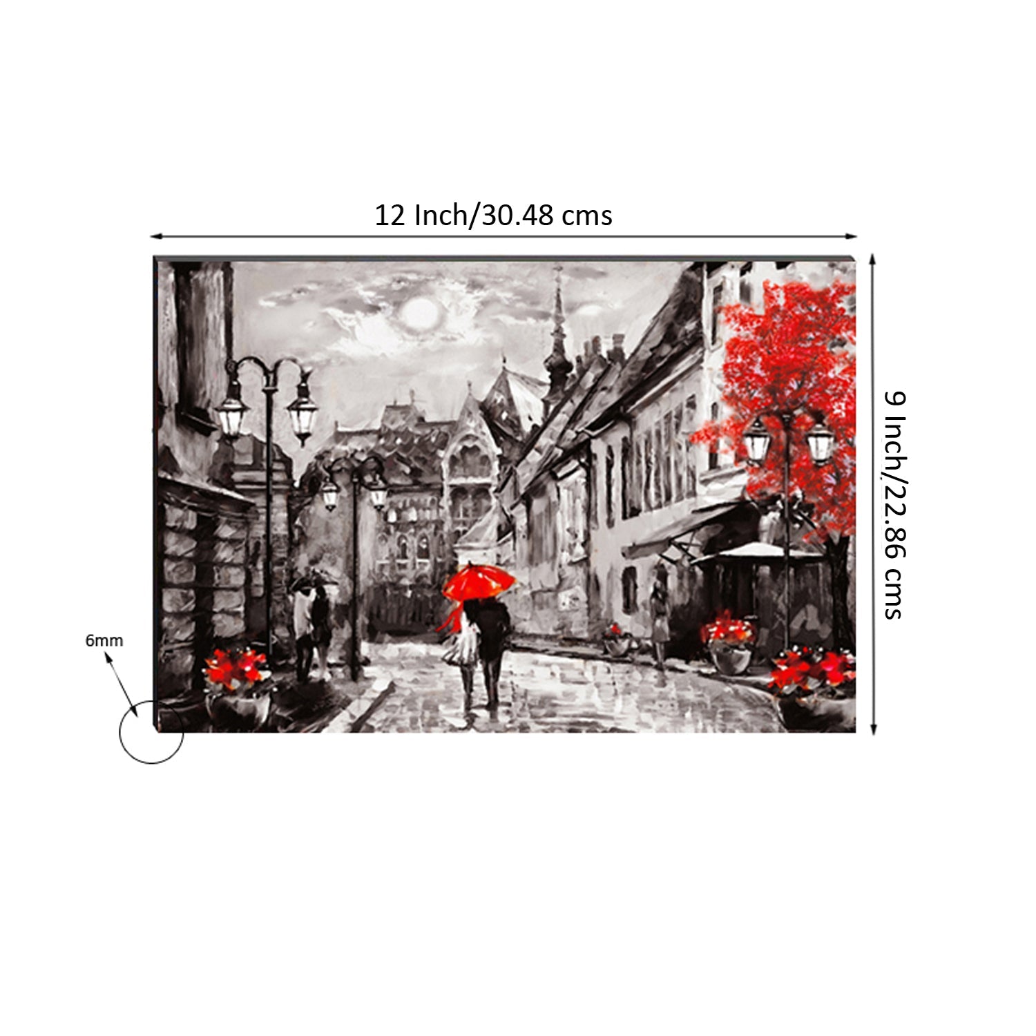 6MM MDF Couple under Red Umbrella Satin Matt Texture UV Art Painting Kafalo