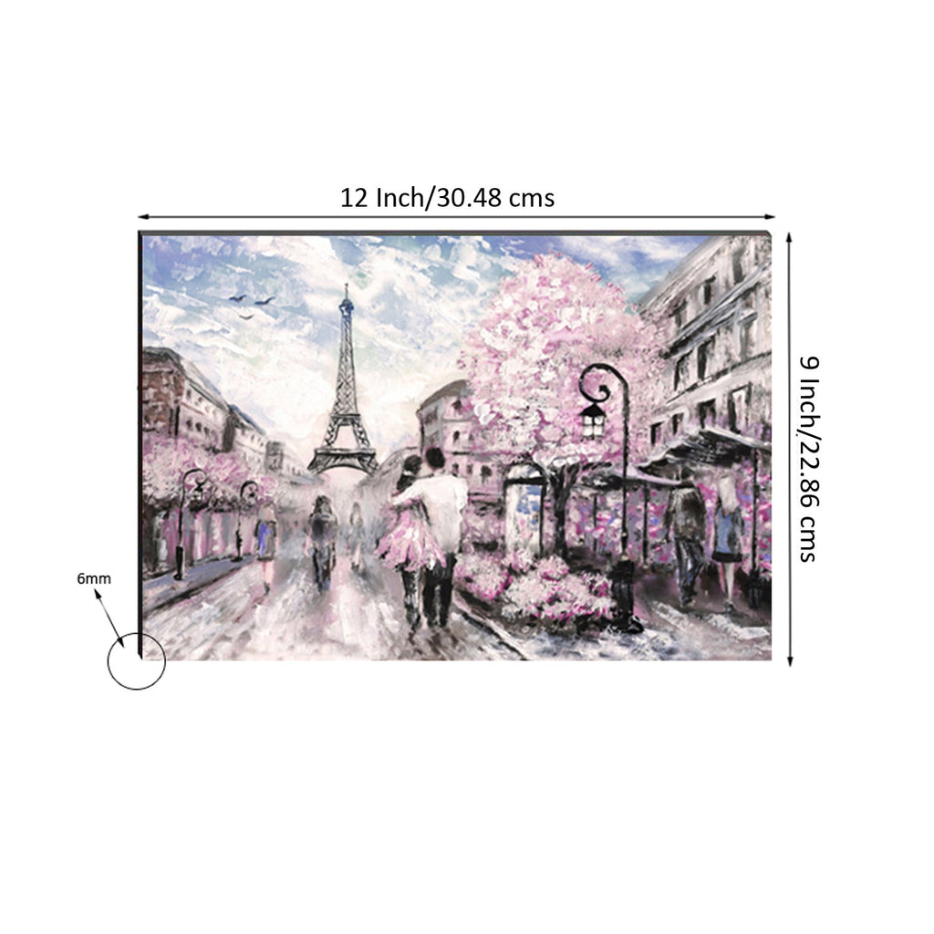 6MM MDF Couple walking in front of Eiffel Tower Satin Matt Texture UV Art Painting Kafalo