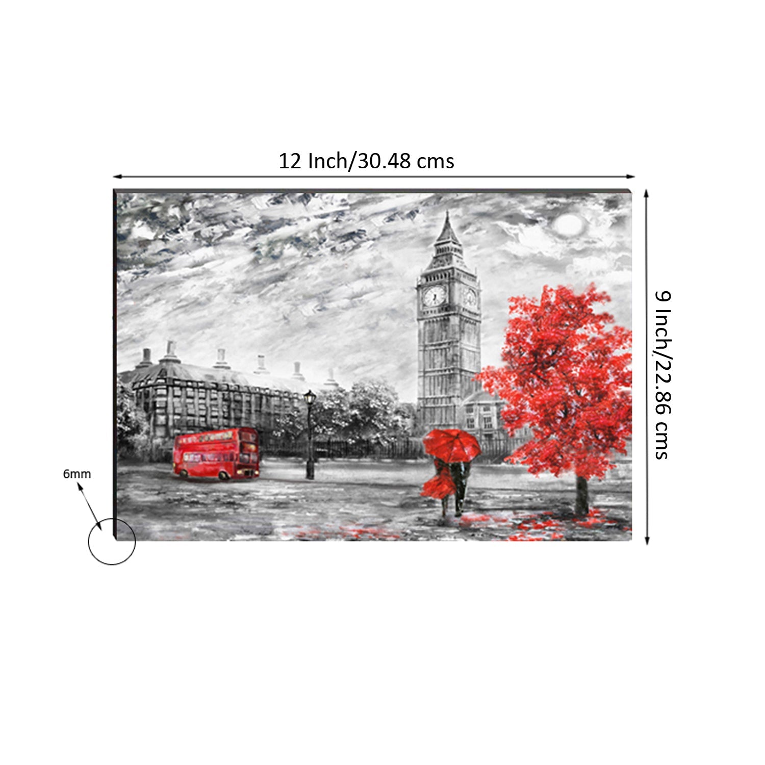 6MM MDF Couple under Red Umbrella Satin Matt Texture UV Art Painting Kafalo