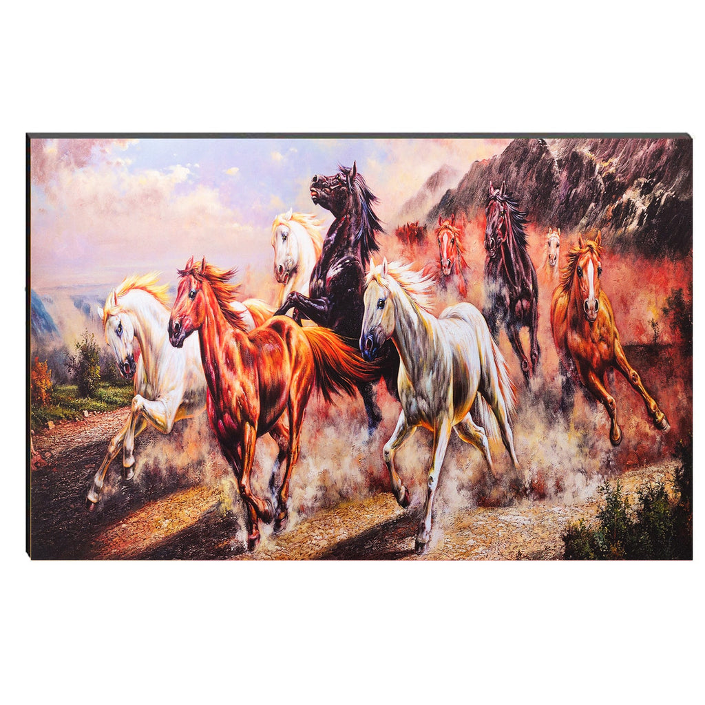 6MM MDF Lucky 7 Running Horses Satin Matt Texture UV Art Painting Kafalo