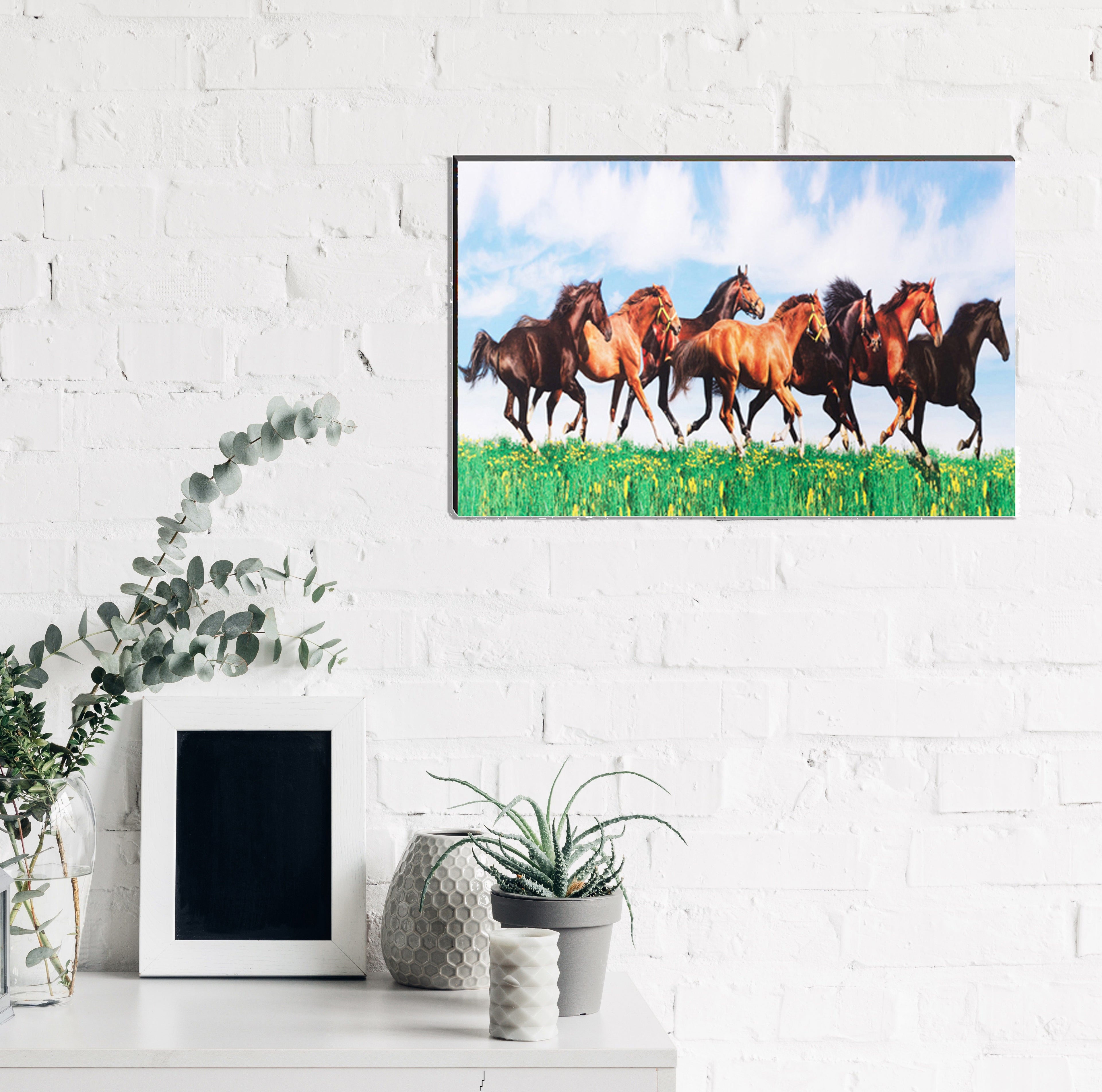 6MM MDF Lucky 7 Running Horses Satin Matt Texture UV Art Painting Kafalo