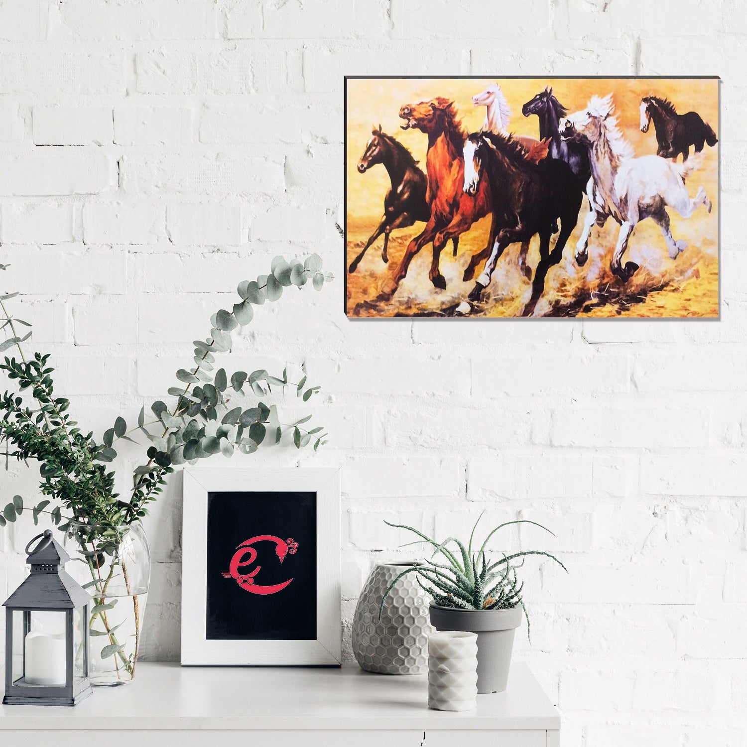 6MM MDF Lucky 7 Running Horses Satin Matt Texture UV Art Painting Kafalo