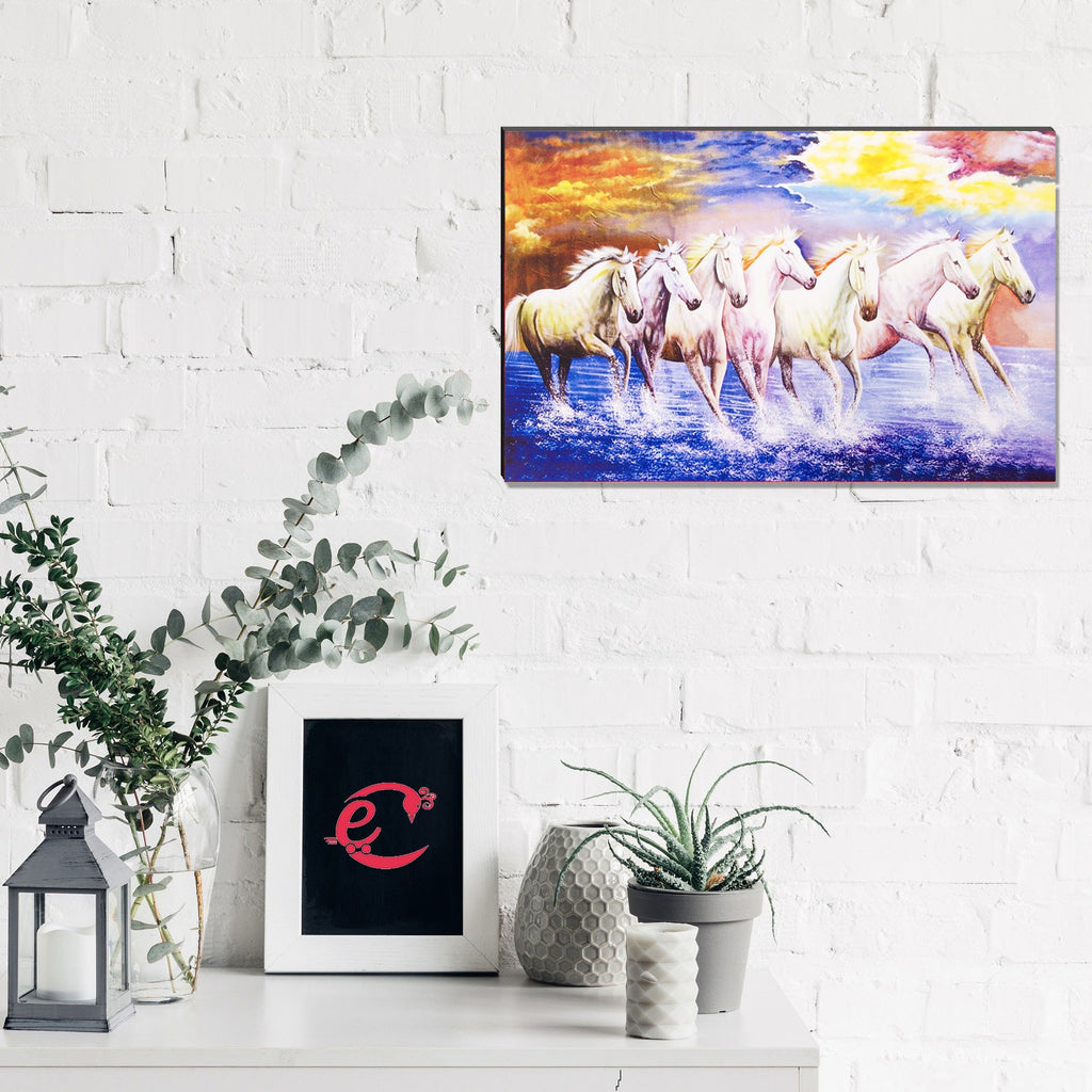 6MM MDF Lucky 7 Running Horses Satin Matt Texture UV Art Painting Kafalo