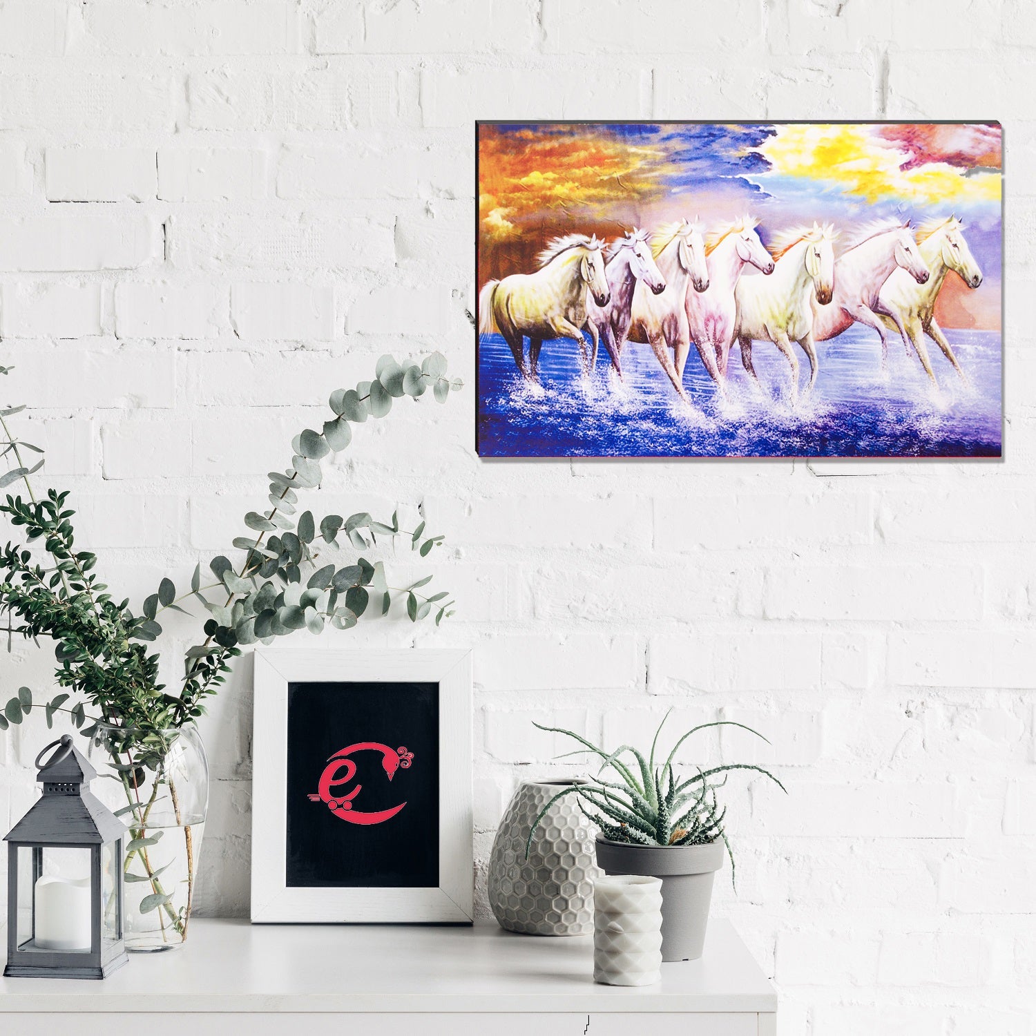 6MM MDF Lucky 7 Running Horses Satin Matt Texture UV Art Painting Kafalo