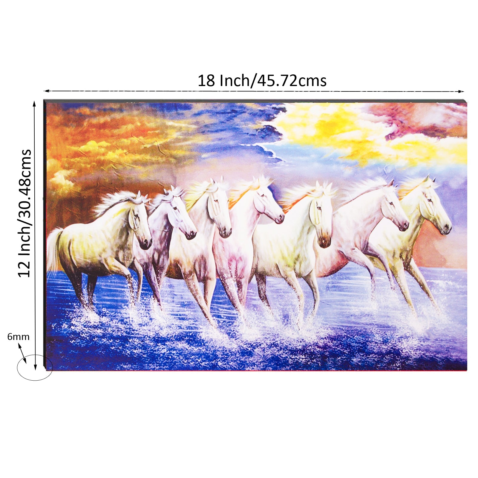 6MM MDF Lucky 7 Running Horses Satin Matt Texture UV Art Painting Kafalo