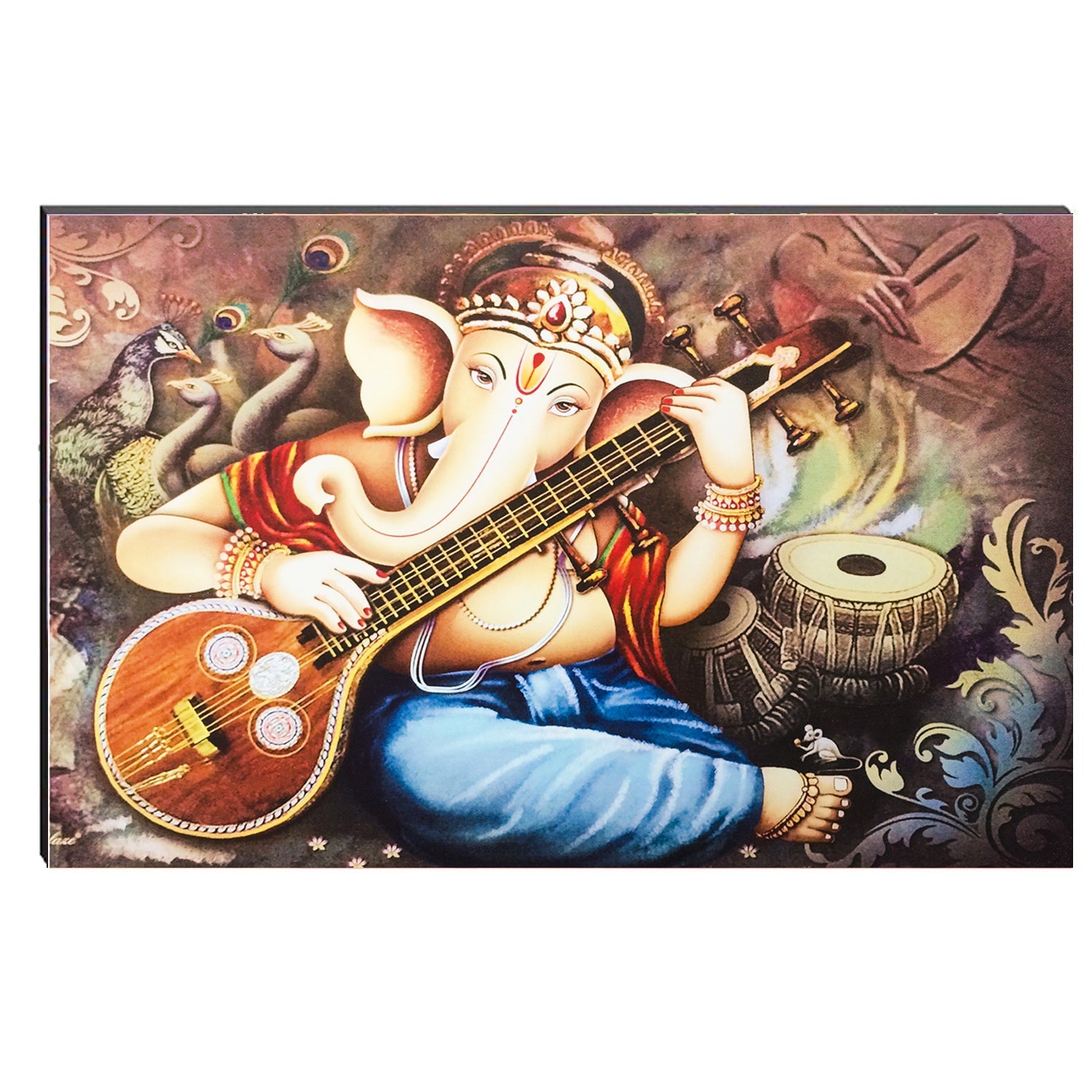 6MM MDF Lord Ganesha Playing Sitar Satin Matt Texture UV Art Painting Kafalo