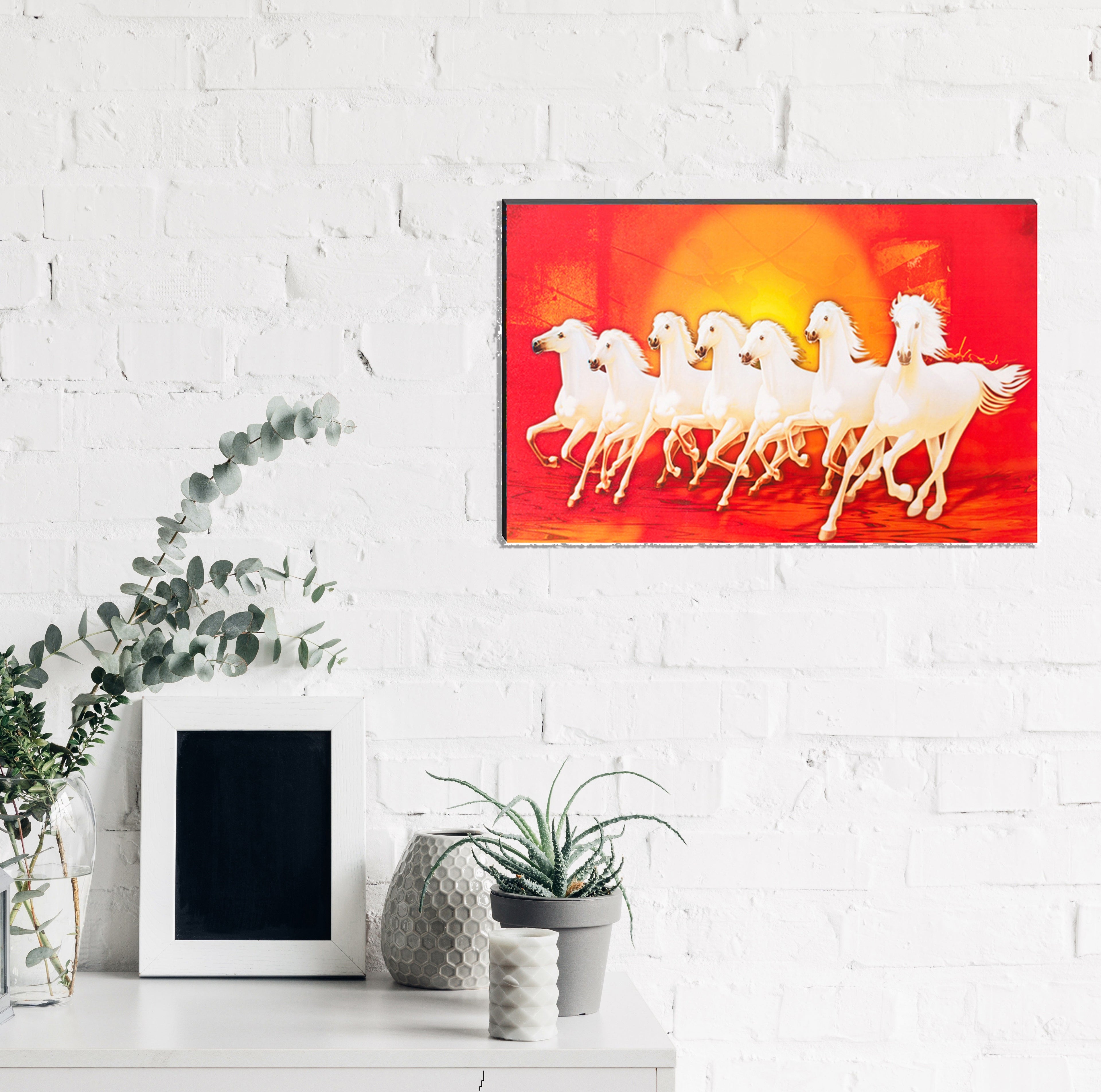 Seven White Running Horses Painting Digital Printed Animal Wall Art Kafalo