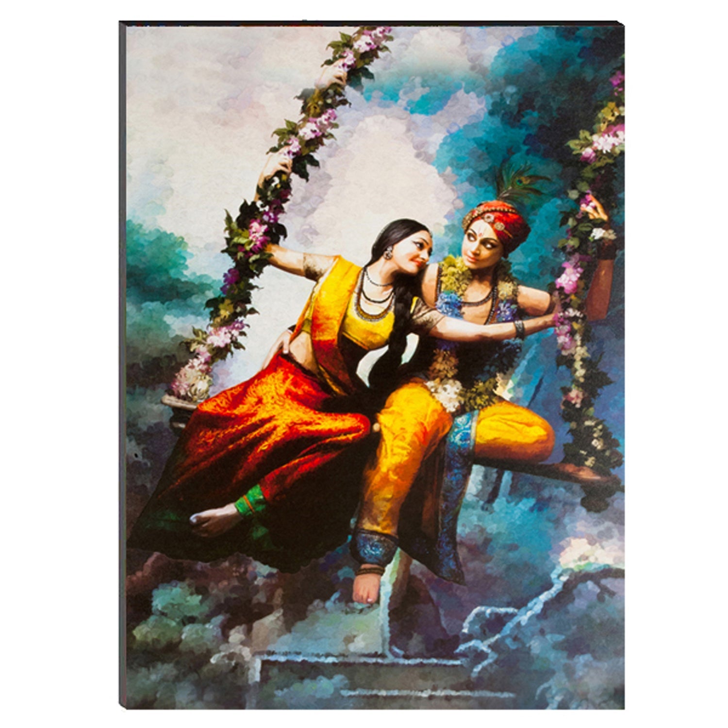 6MM MDF Radha Krishna on Swing Satin Matt Texture UV Art Painting Kafalo