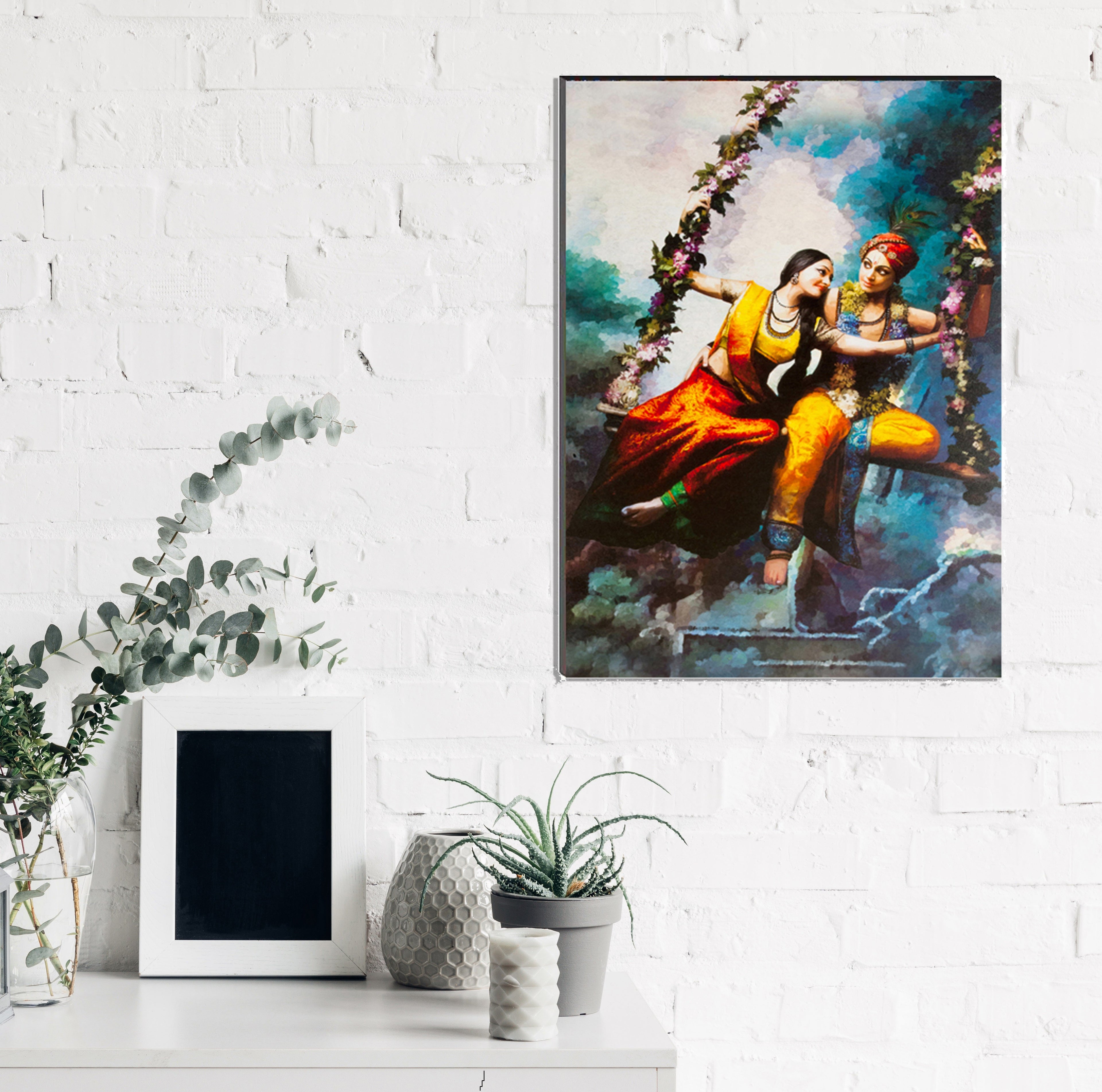 6MM MDF Radha Krishna on Swing Satin Matt Texture UV Art Painting Kafalo