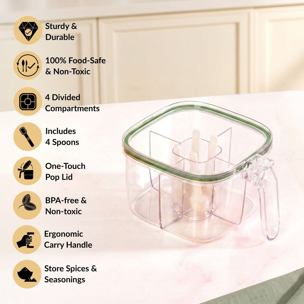 Four Sectioned Seasoning Box With Handle And Spoons 800ml Nestasia