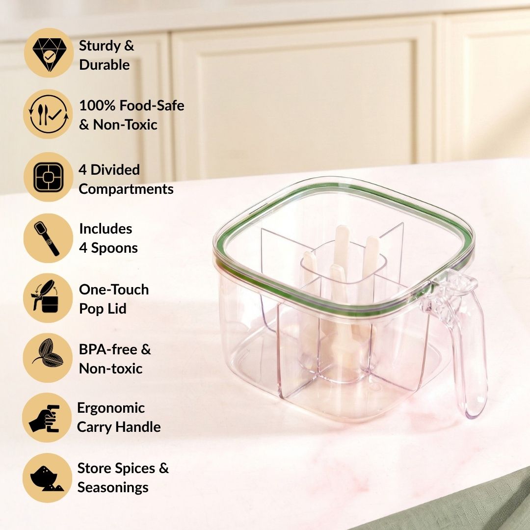 Four Sectioned Seasoning Box With Handle And Spoons 800ml Nestasia