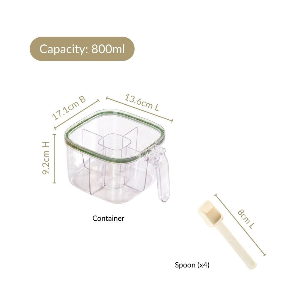 Four Sectioned Seasoning Box With Handle And Spoons 800ml Nestasia
