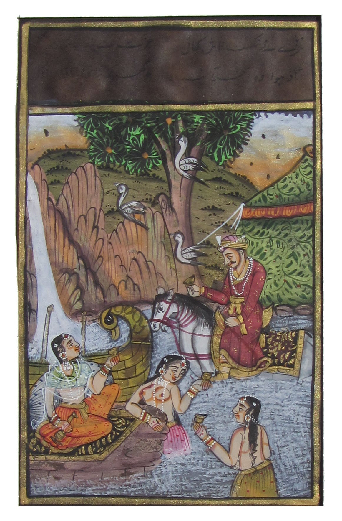 Flitatious Mughal King with Queens Original Art Paper Painting Kafalo