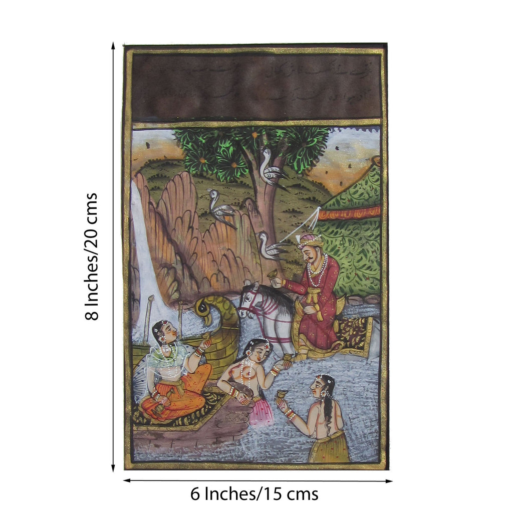 Flitatious Mughal King with Queens Original Art Paper Painting Kafalo