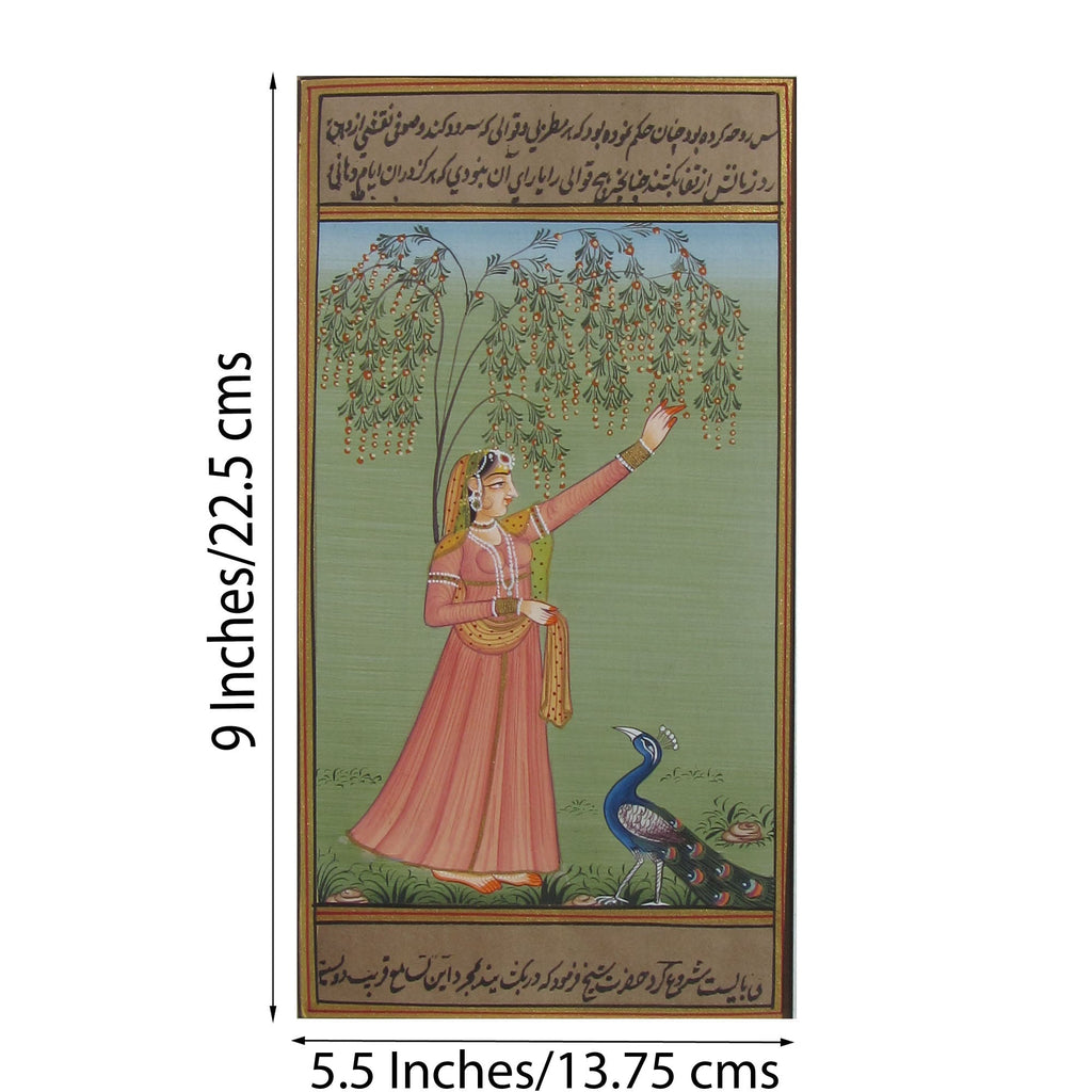 Mughal Queen with Peacock Original Art Paper Painting Kafalo