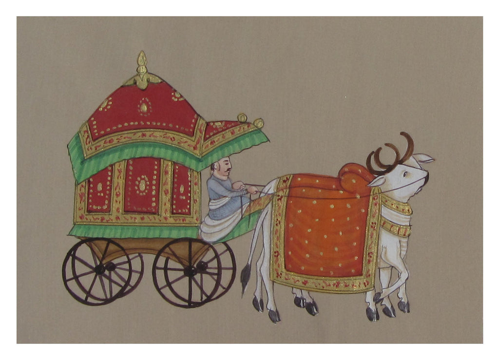 Royal Bull Cart Original Art Paper Painting Kafalo