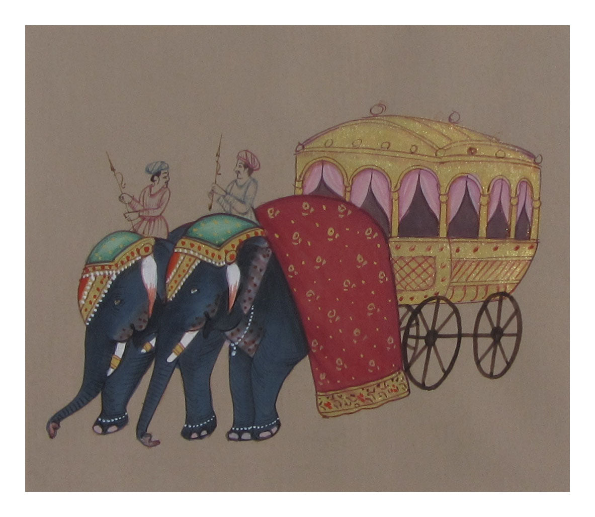 Royal Elephant Cart Original Art Paper Painting Kafalo