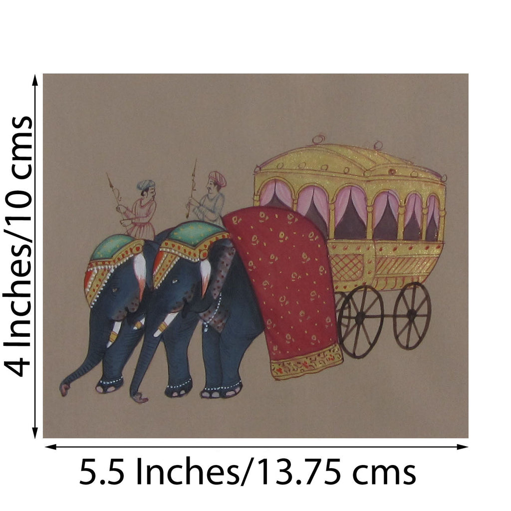 Royal Elephant Cart Original Art Paper Painting Kafalo