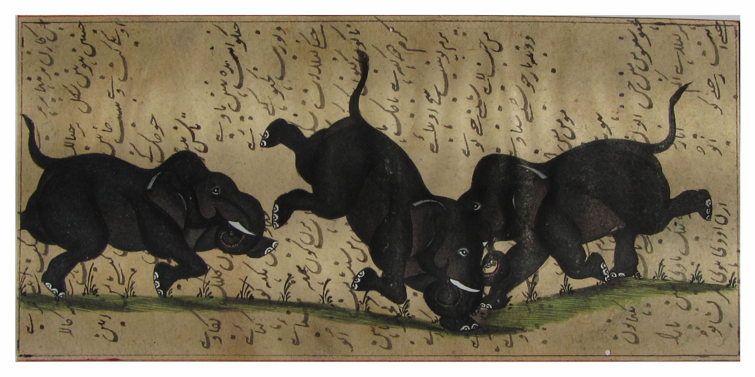Playful Elephants Original Art Paper Painting Kafalo