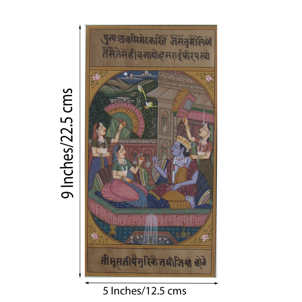 Krishna with Radha and Gopis Original Art Paper Painting Kafalo