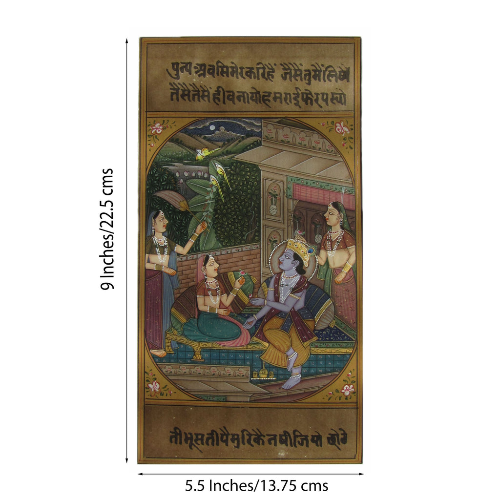 Luxurious Krishna with Radha and Gopis Original Art Paper Painting Kafalo