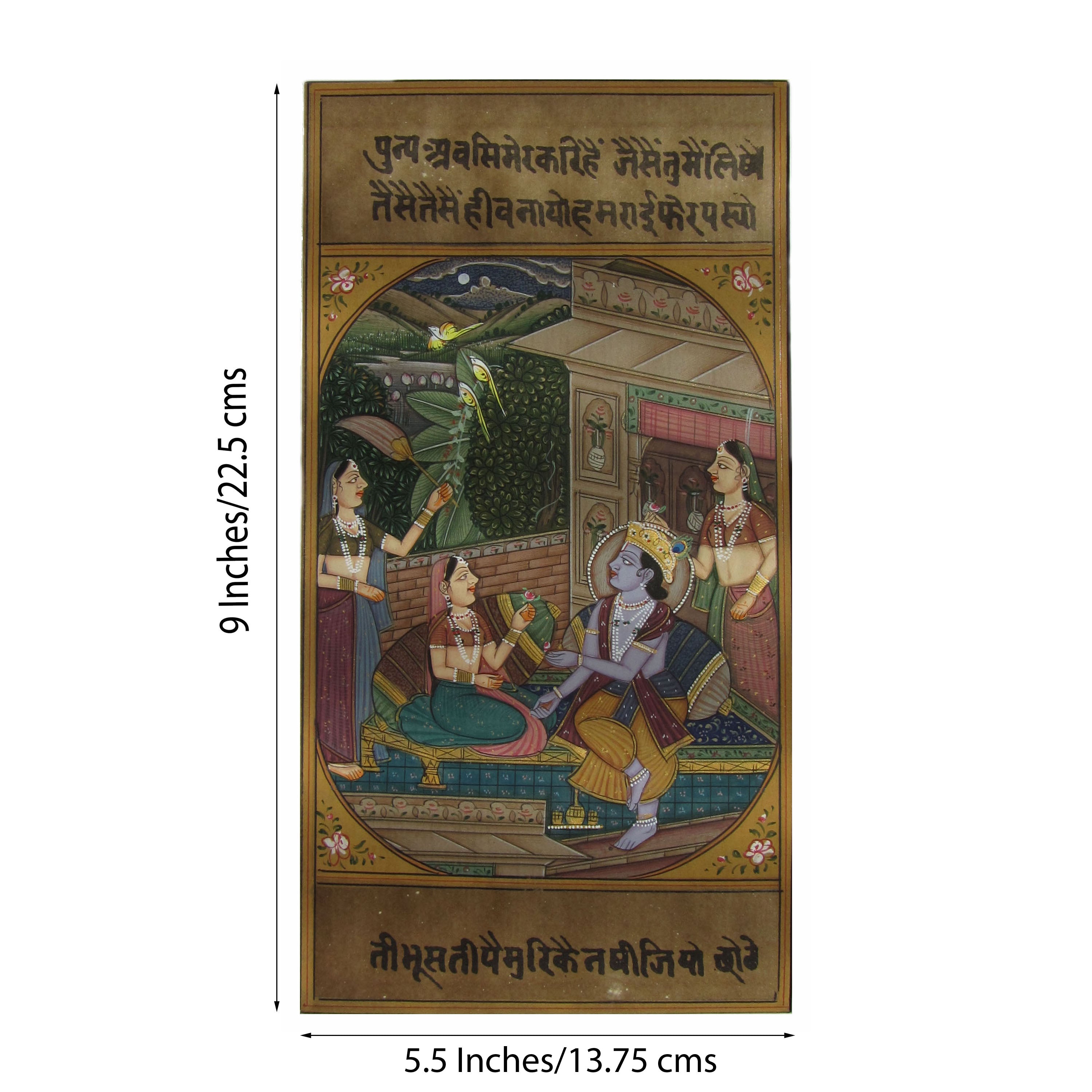 Luxurious Krishna with Radha and Gopis Original Art Paper Painting Kafalo