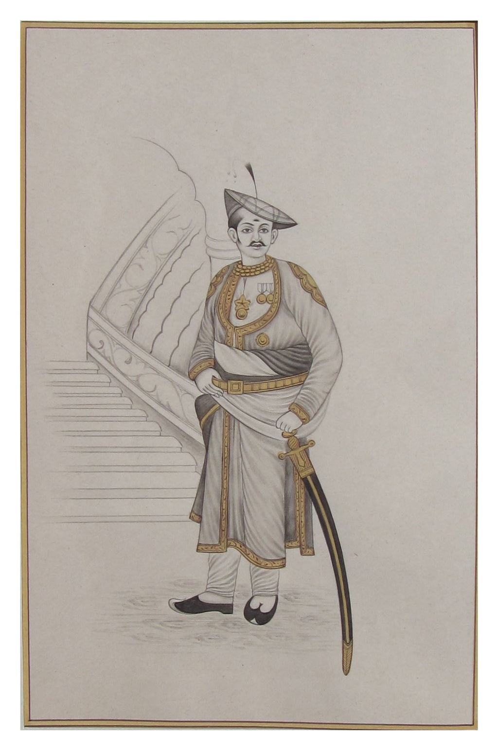 Royal King with his Sword Original Art Paper Painting Kafalo