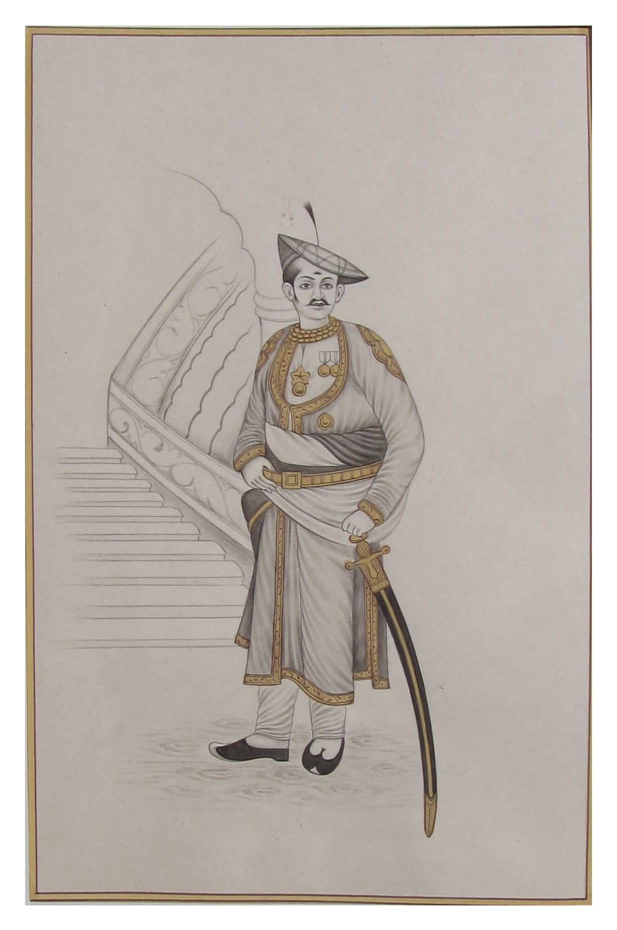 Royal King with his Sword Original Art Paper Painting Kafalo