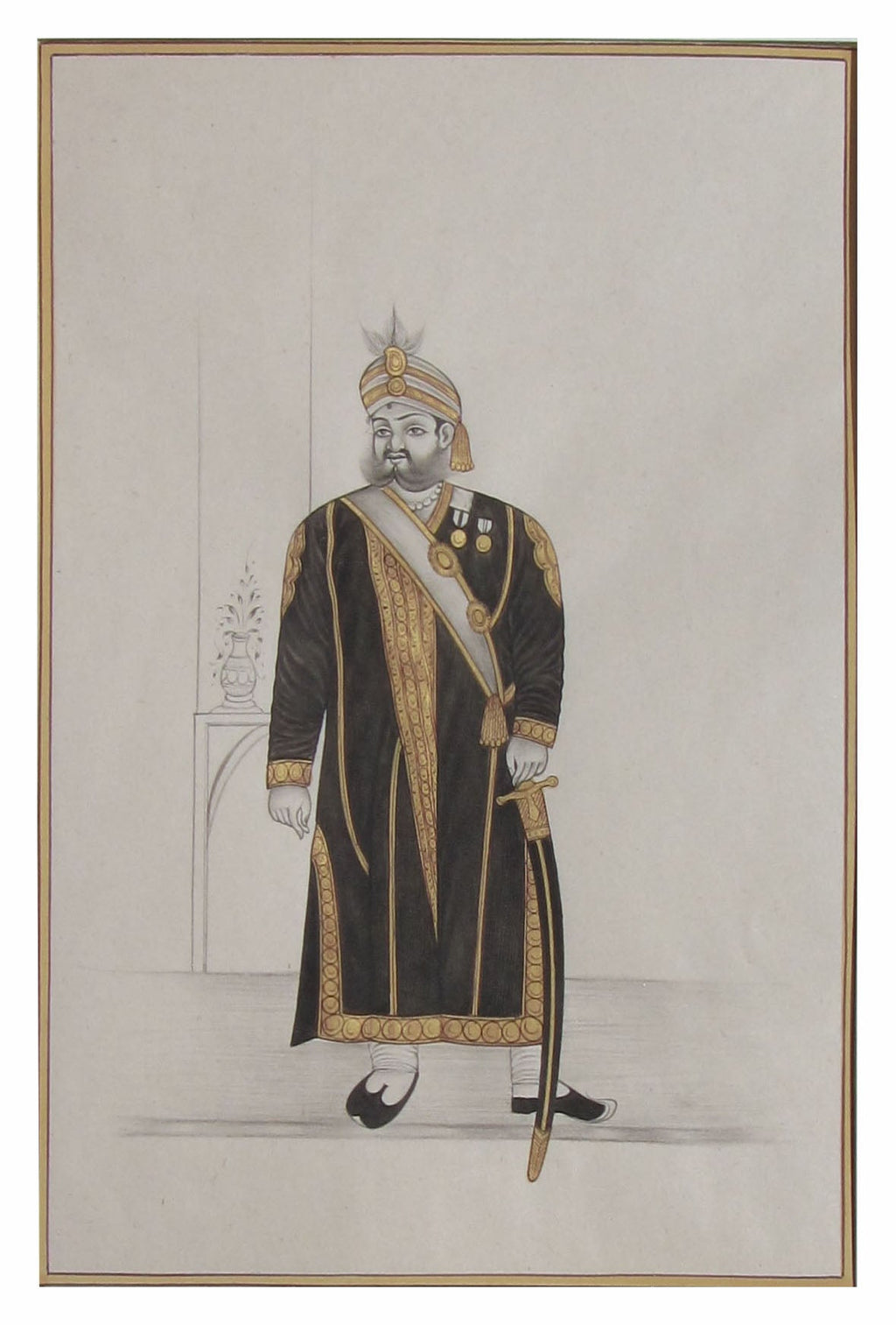 Rajput King Original Art Paper Painting Kafalo