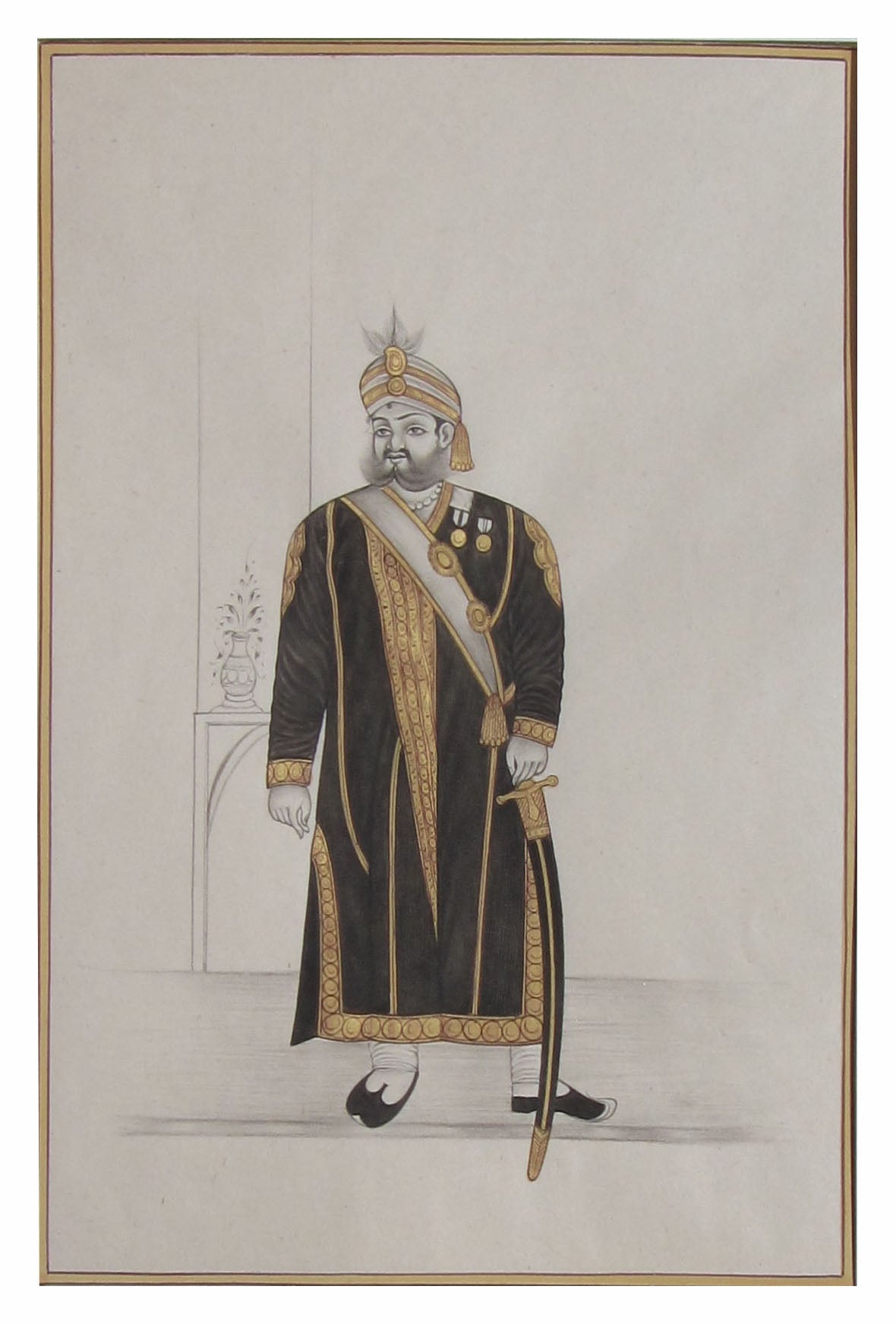 Rajput King Original Art Paper Painting Kafalo