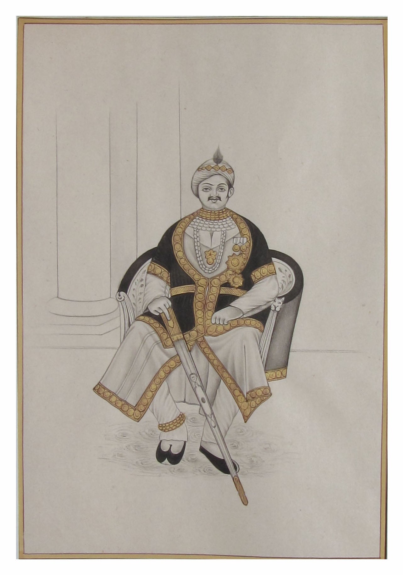 Nawab on Royal Throne Original Art Paper Painting Kafalo