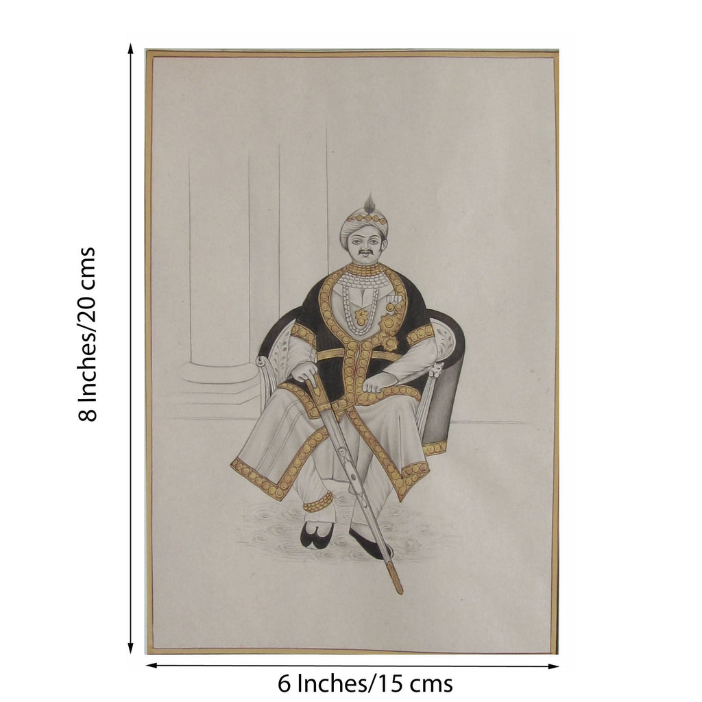 Nawab on Royal Throne Original Art Paper Painting Kafalo