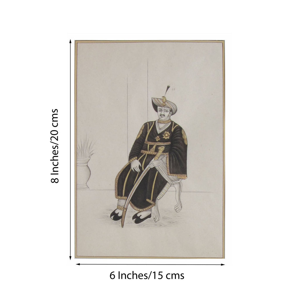 Nawab with Sword on Throne Original Art Paper Painting Kafalo
