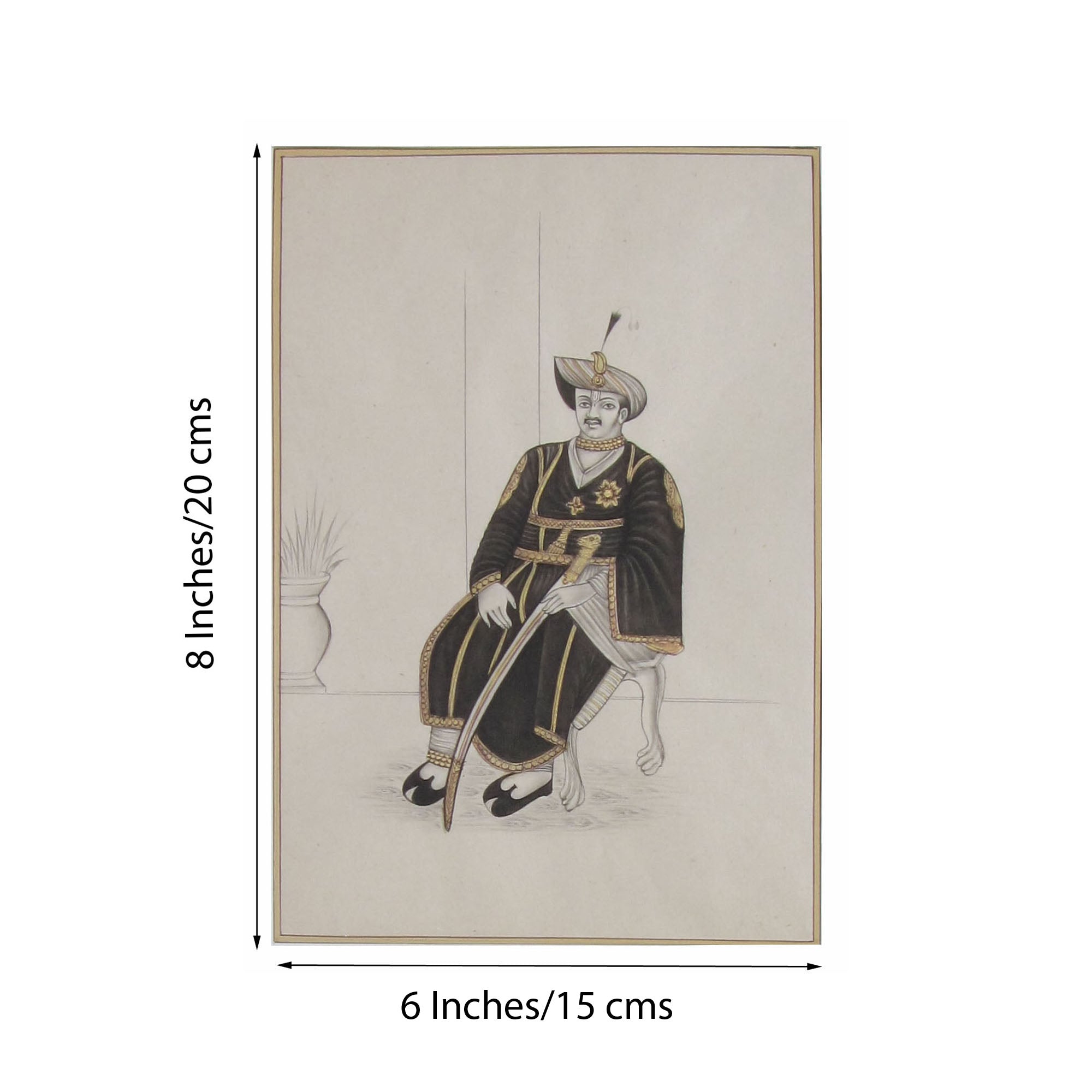 Nawab with Sword on Throne Original Art Paper Painting Kafalo