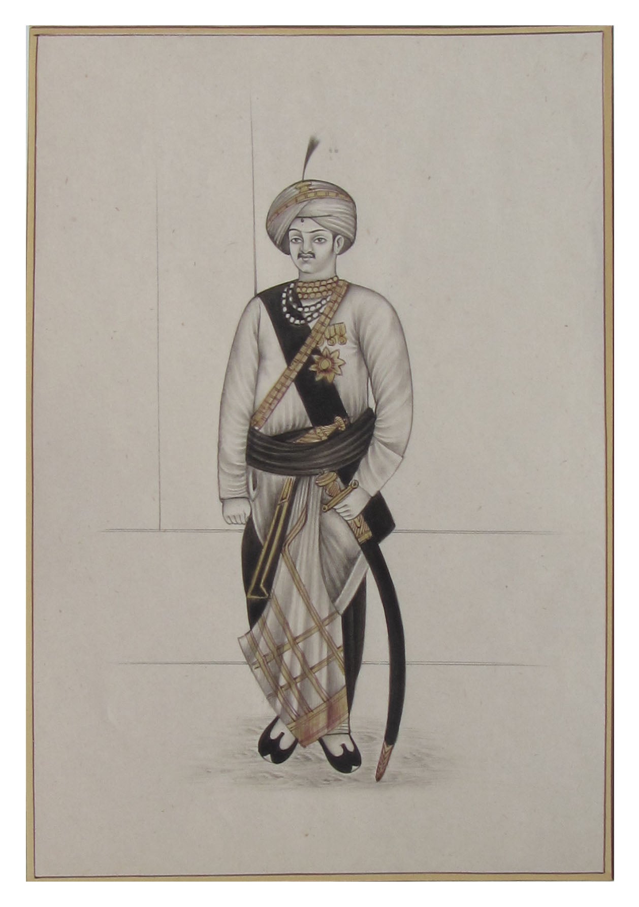 Rajput King with Sword Original Art Paper Painting Kafalo