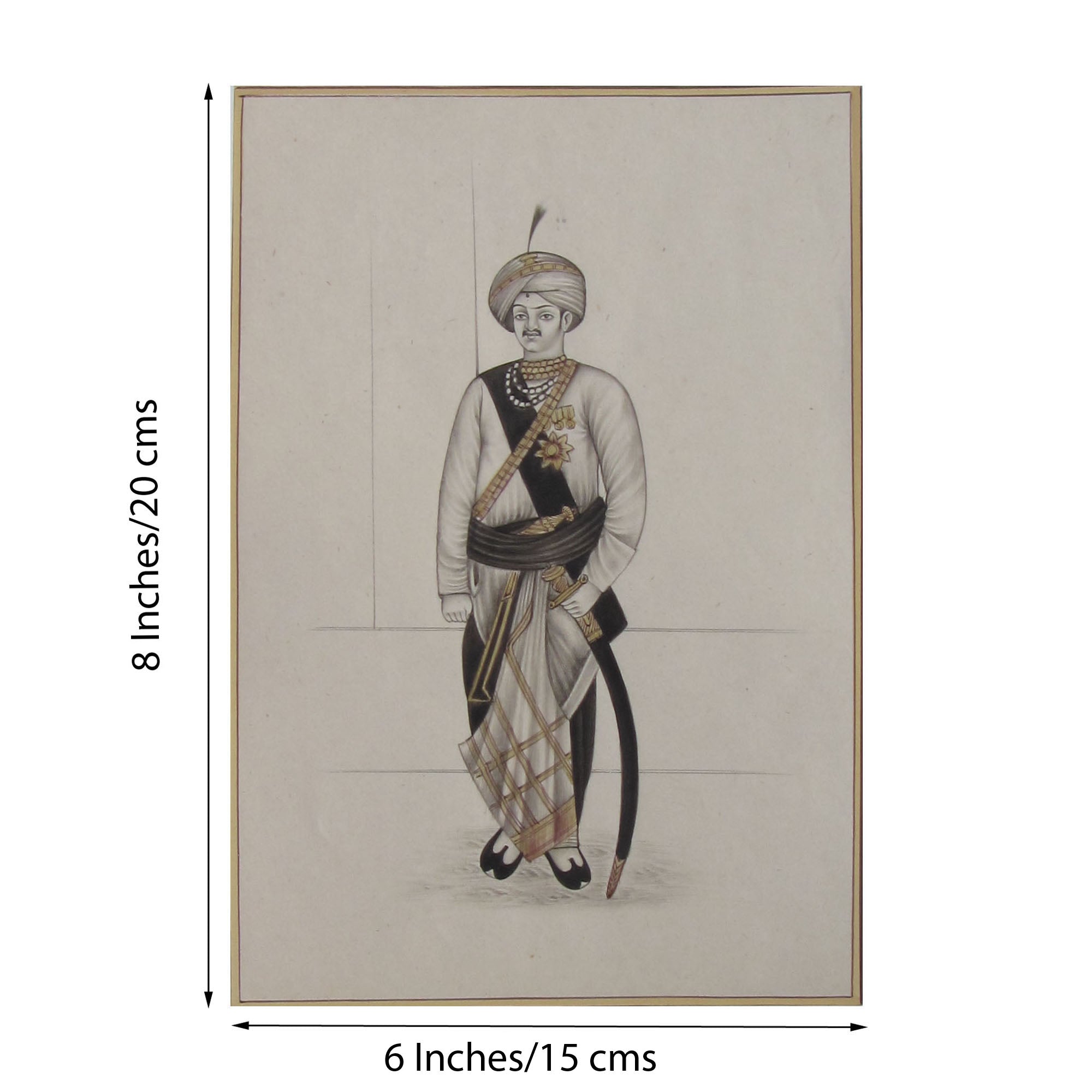 Rajput King with Sword Original Art Paper Painting Kafalo