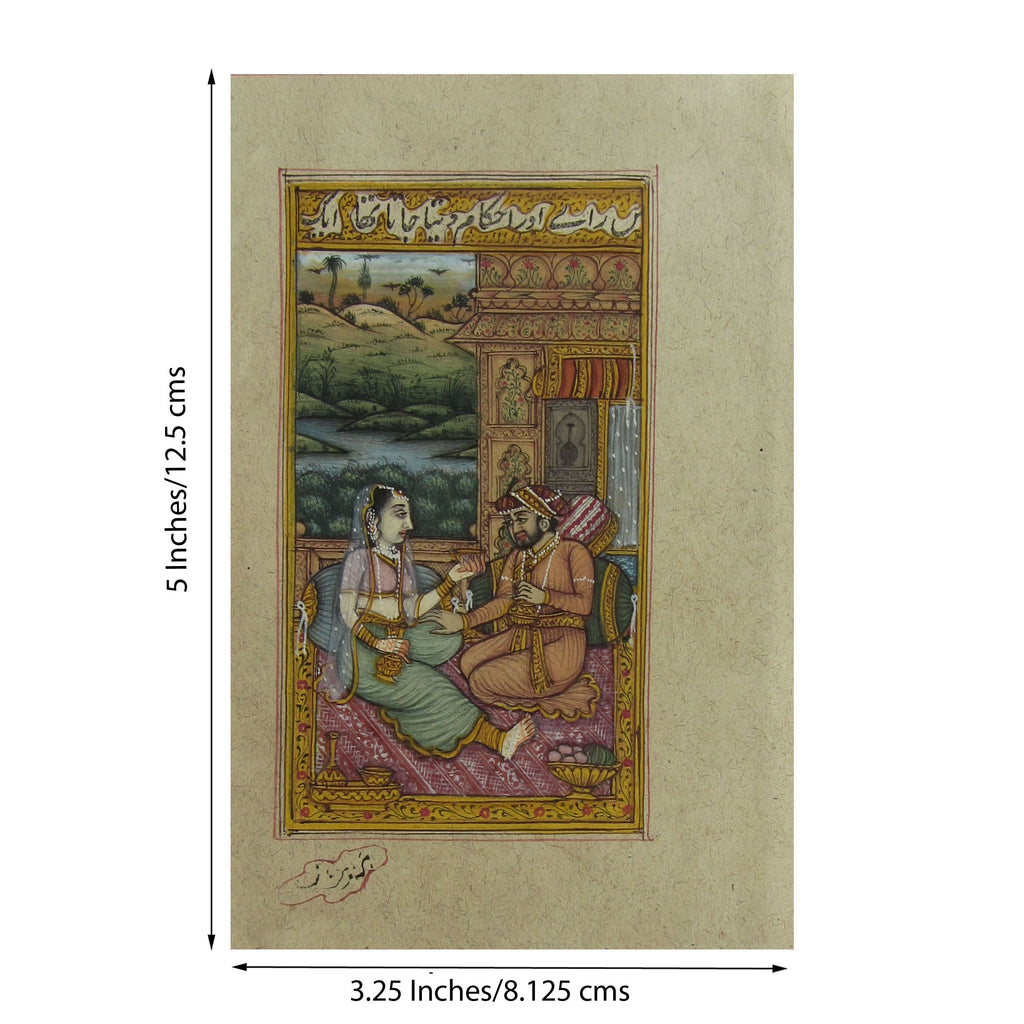 Mughal Love Scene at Palace Original Art Paper Painting Kafalo