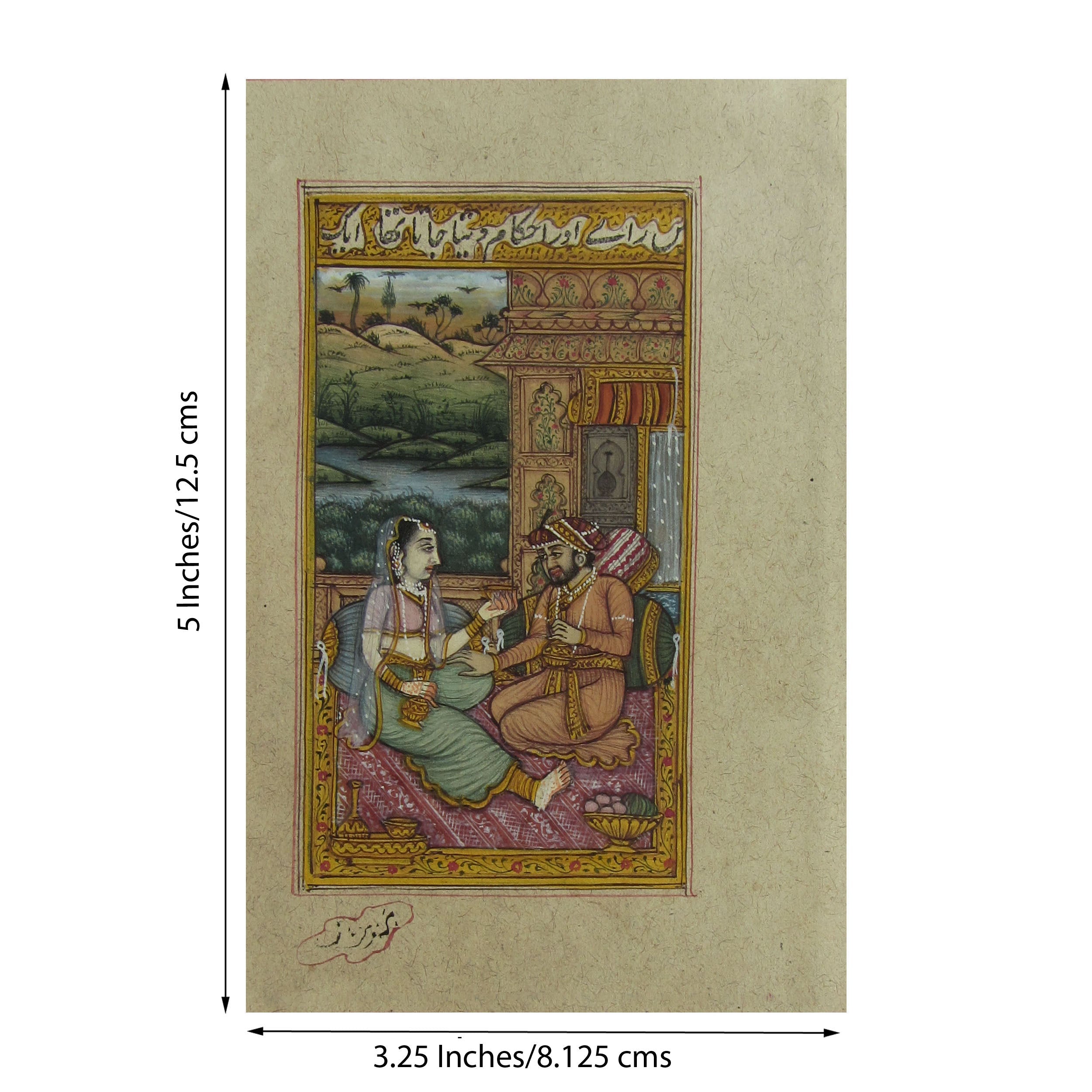 Mughal Love Scene at Palace Original Art Paper Painting Kafalo