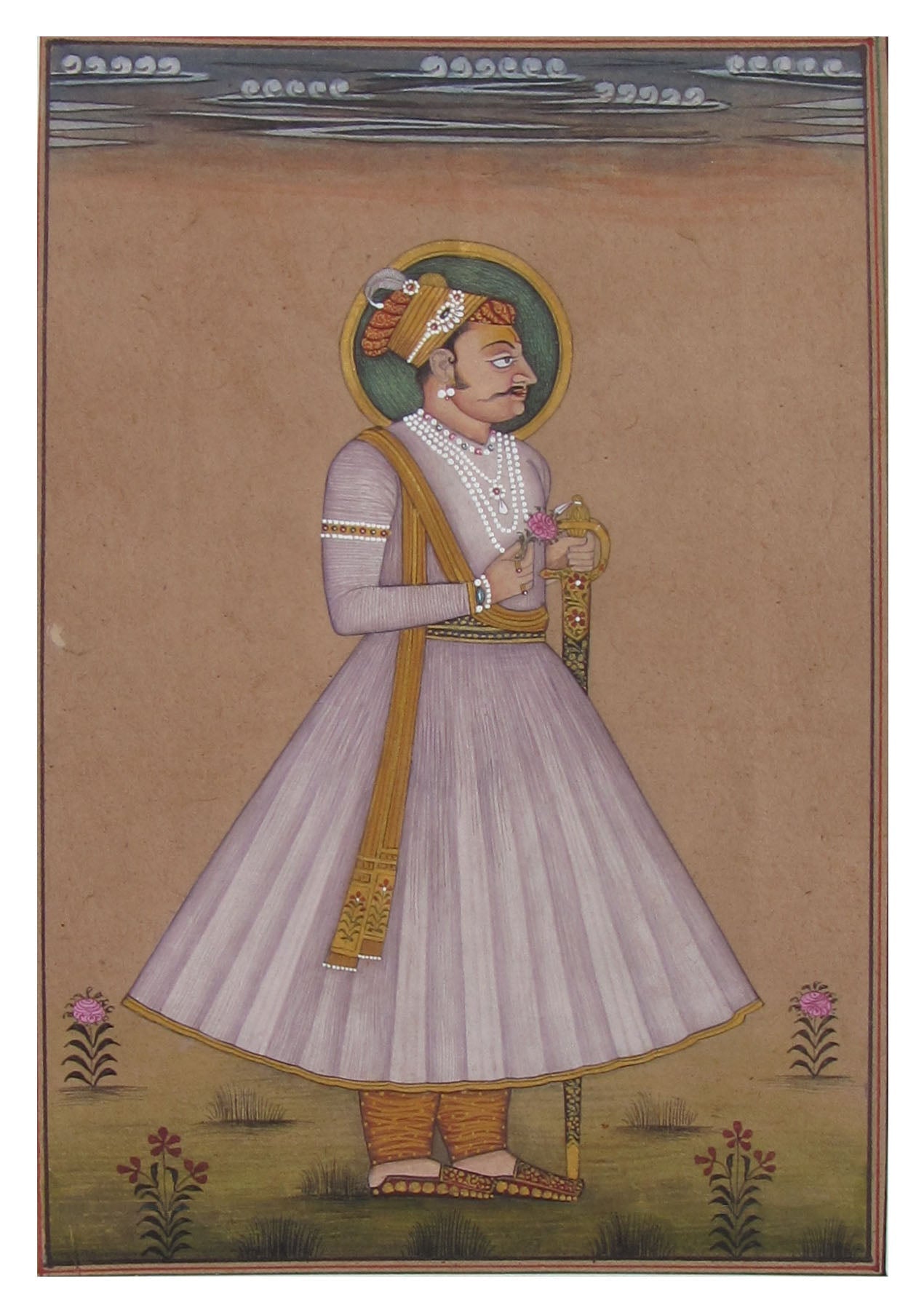Portrait of Mughal Prince Original Art Paper Painting Kafalo