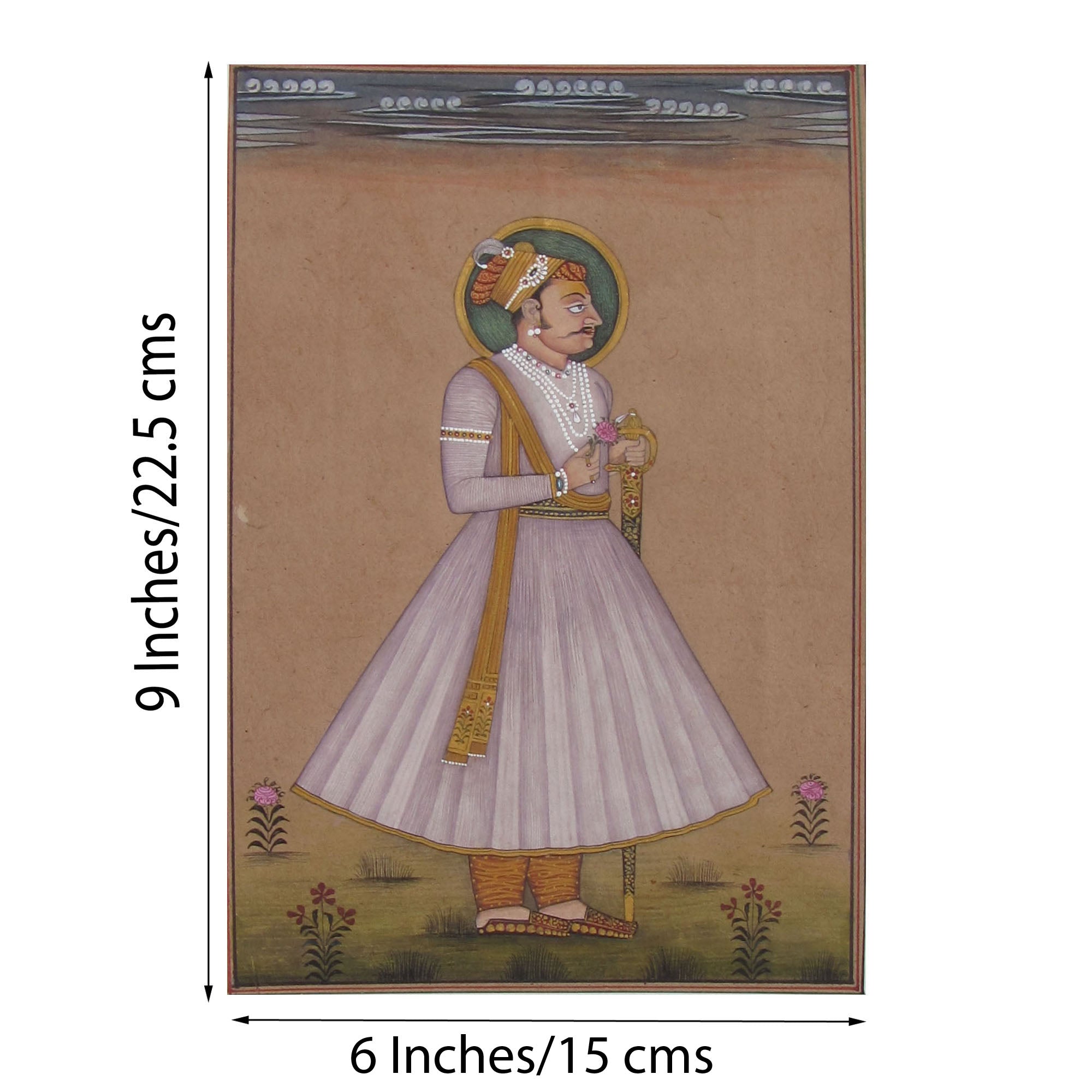 Portrait of Mughal Prince Original Art Paper Painting Kafalo