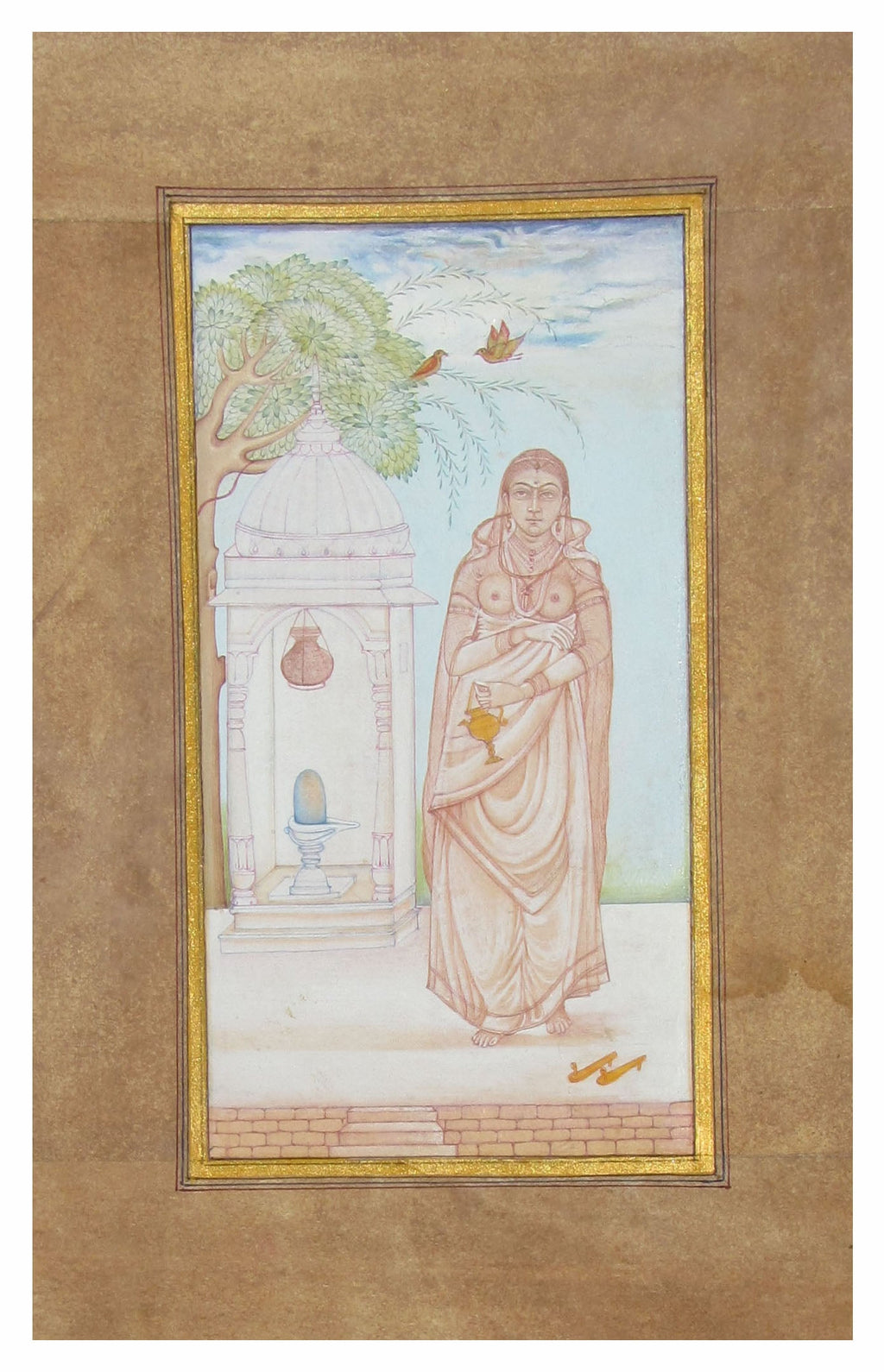 Queen Praying to Lord Shiva Original Art Paper Painting Kafalo