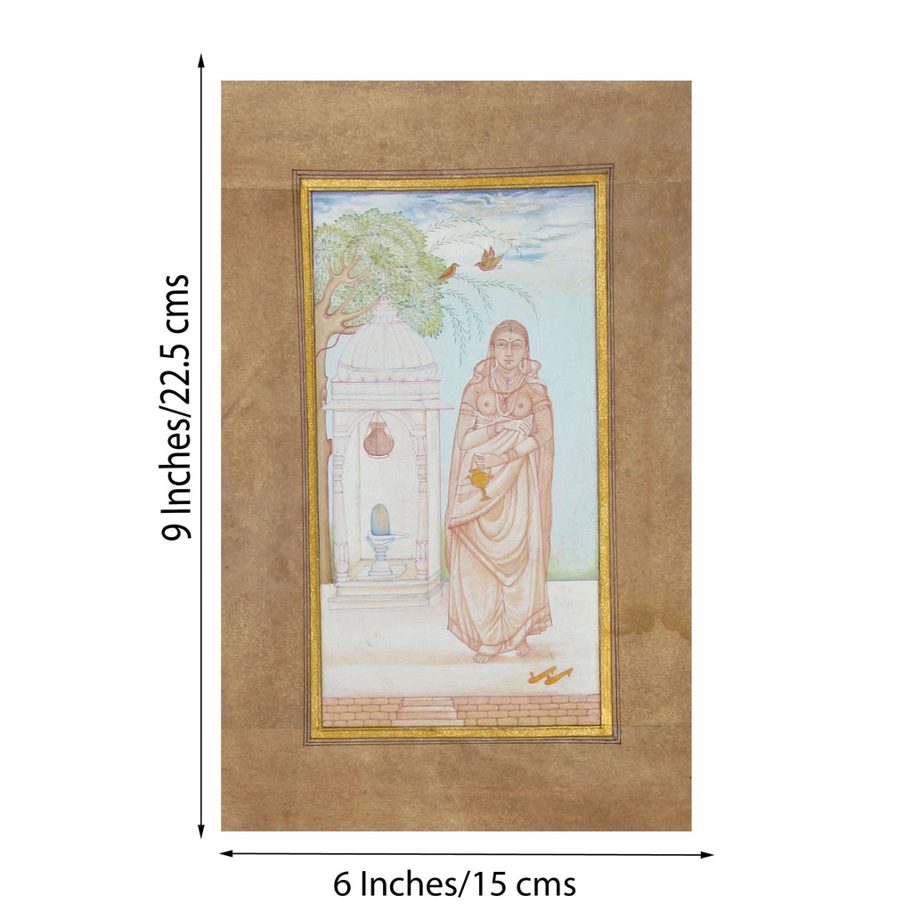 Queen Praying to Lord Shiva Original Art Paper Painting Kafalo