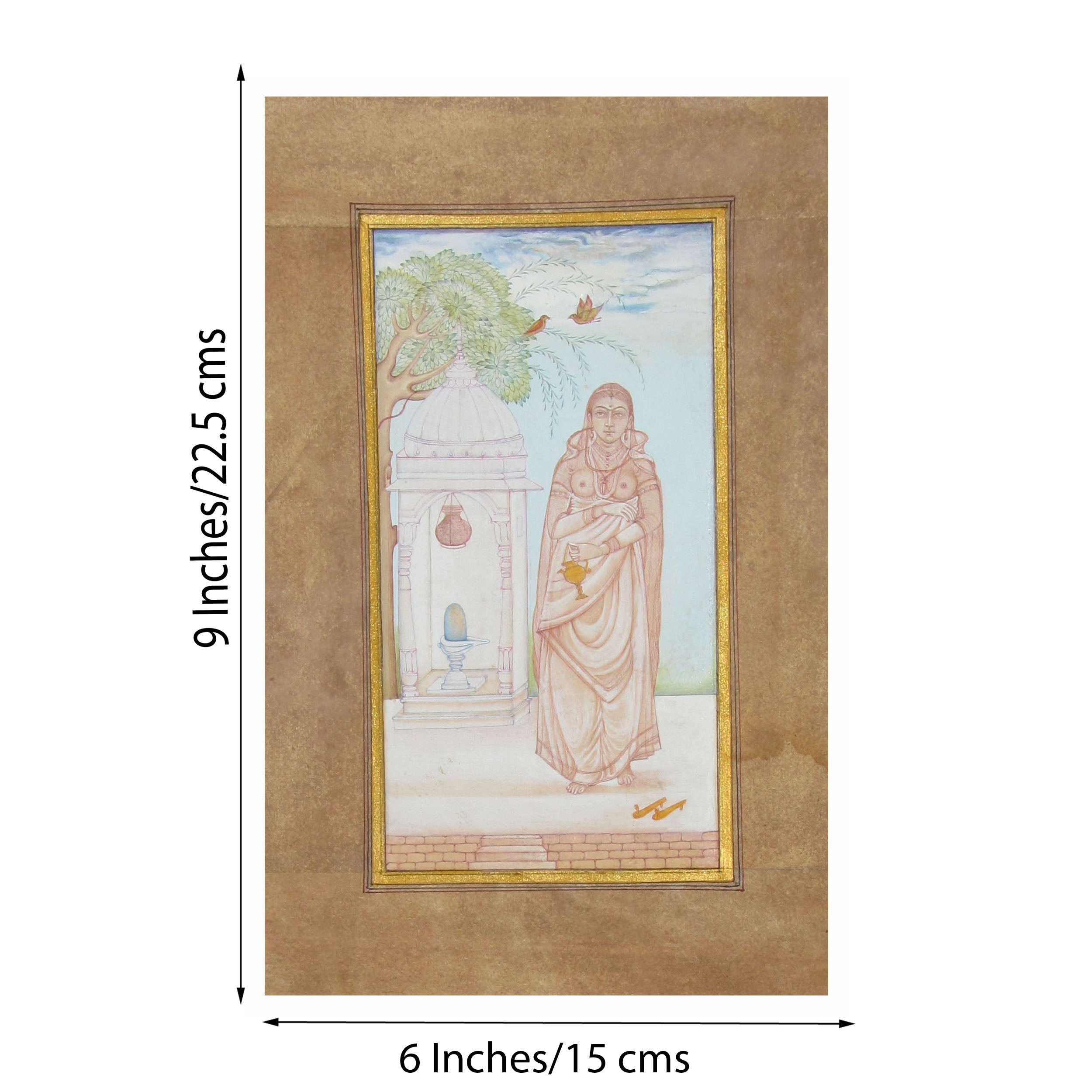Queen Praying to Lord Shiva Original Art Paper Painting Kafalo