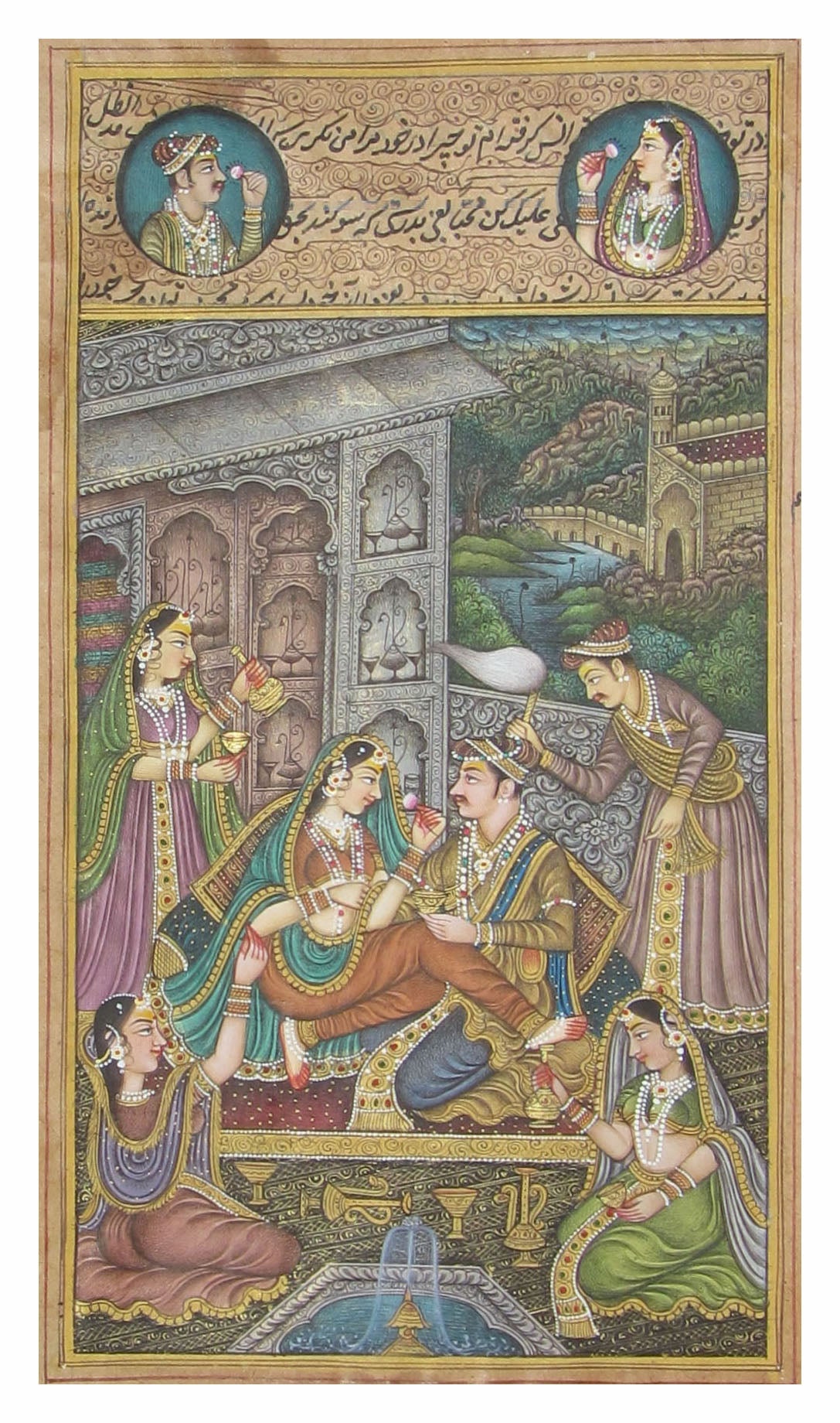 Passionate Mughal Love Scene Original Art Paper Painting Kafalo