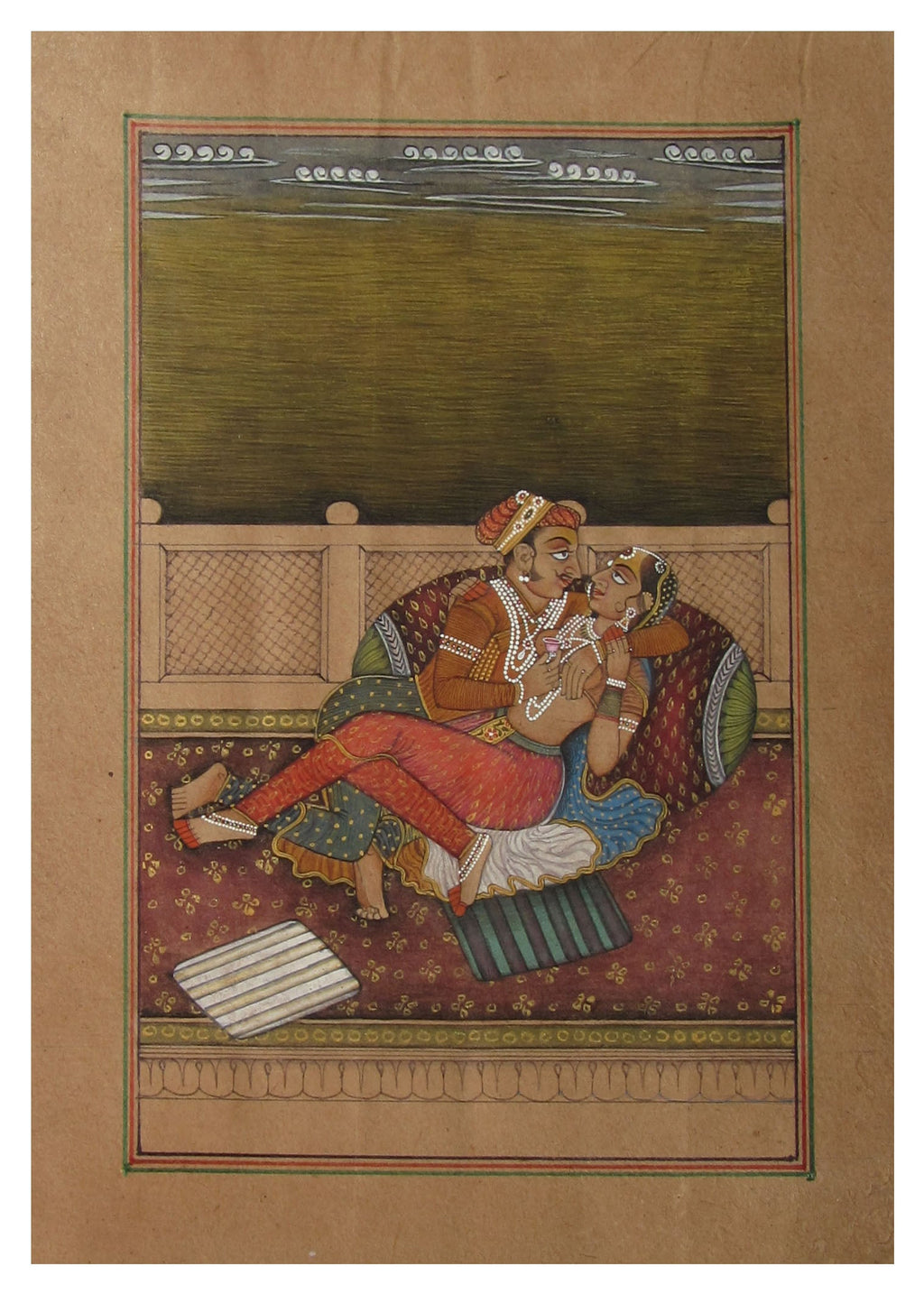 Splendid Mughal Couple Original Art Paper Painting Kafalo