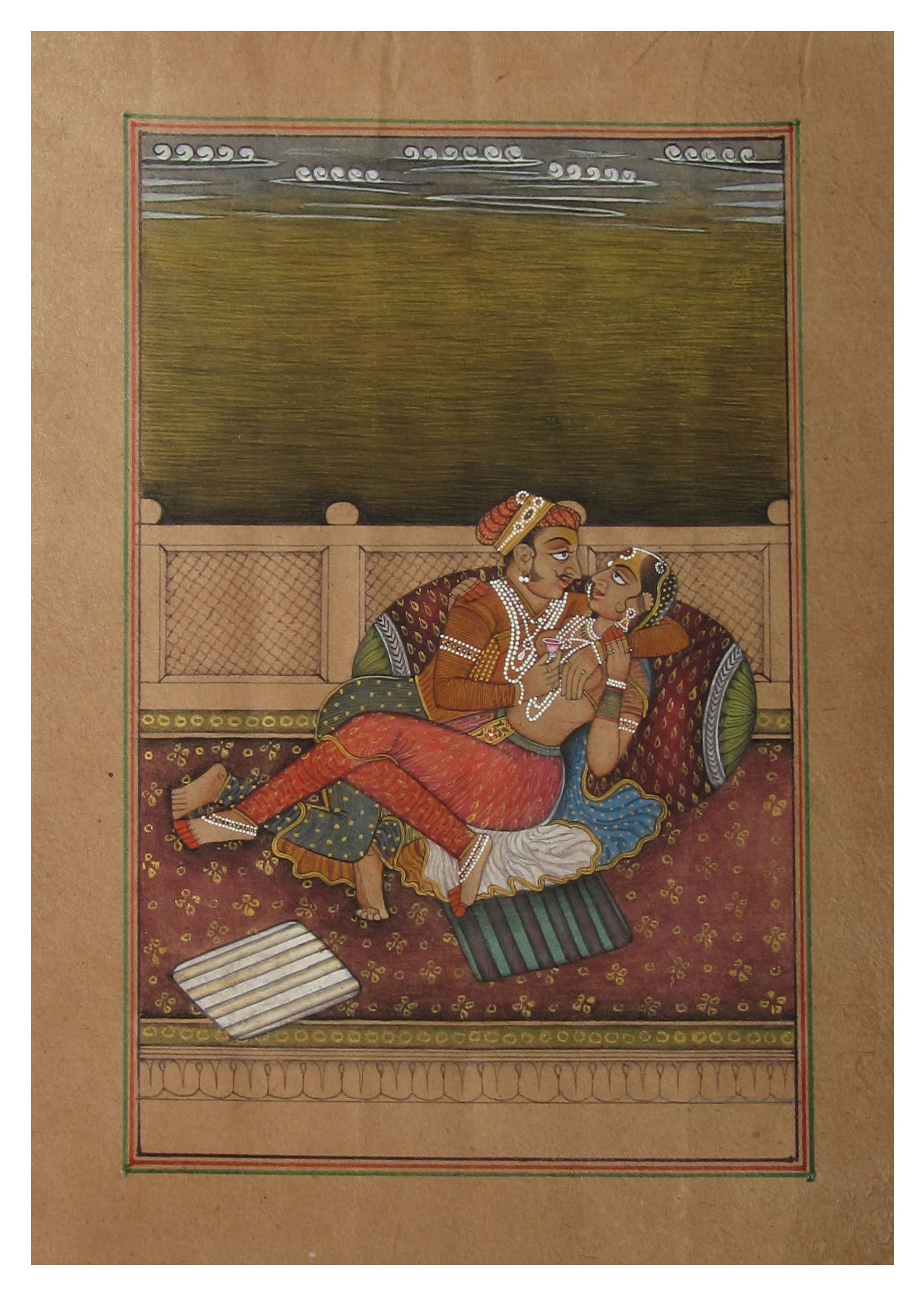 Splendid Mughal Couple Original Art Paper Painting Kafalo